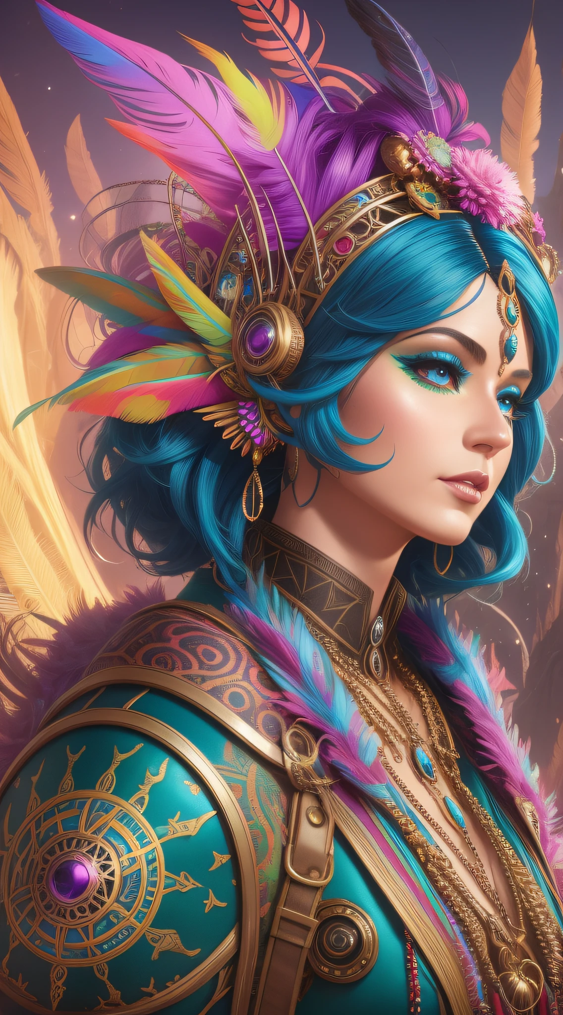 araffe dressed in a colorful costume with a feather and a wig, hyperdetailed fantasy character, colorfull digital fantasy art, 8k high quality detailed art, 3 d render character art 8 k, artgerm julie bell beeple, colorful sci-fi steampunk, fantasy art behance, karol bak uhd, ryan glitter concept artist