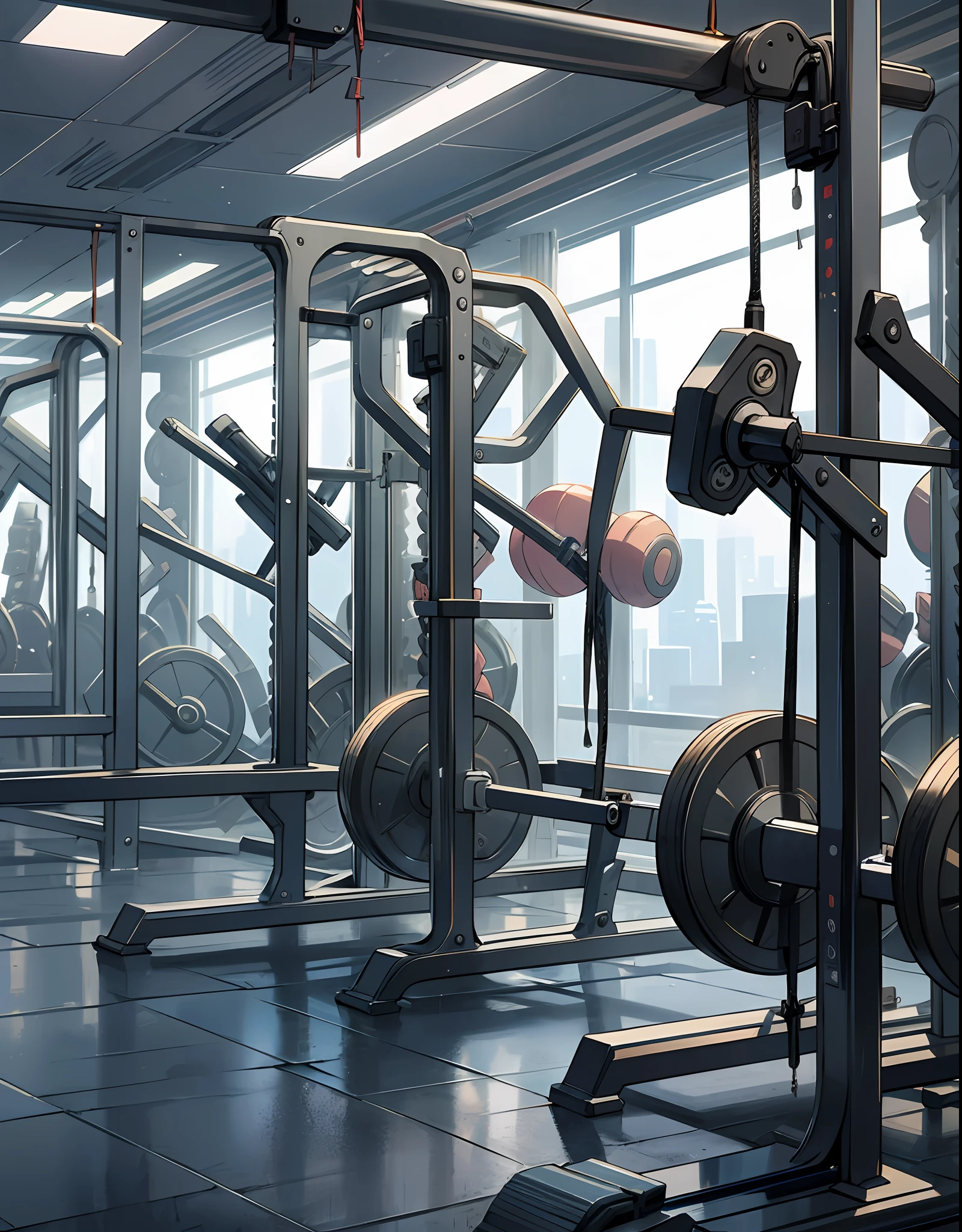 Create a gym background with various bodybuilding equipment, 4K, realistic --auto --s2