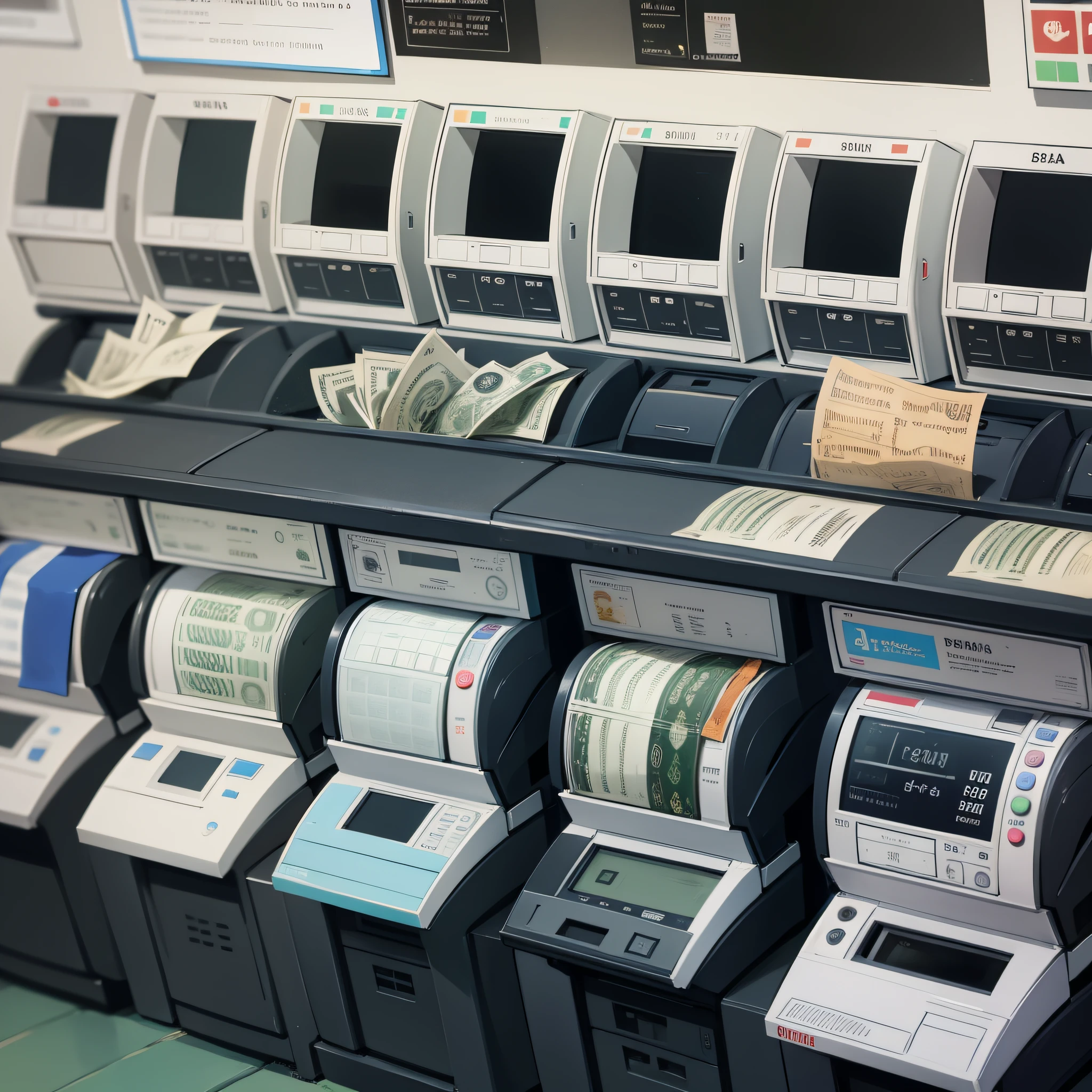ATM cash withdrawal machine, large number of banknotes