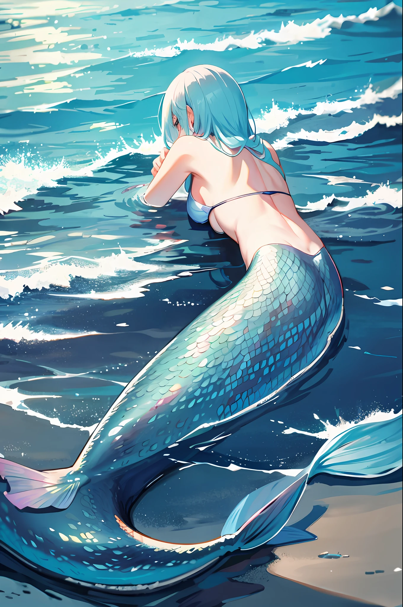 1 mermaid, tail, ocean, full