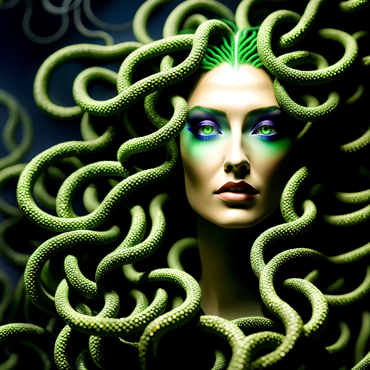 Medusa front full-body portrait, highlighting the characteristics of cold and enchanting