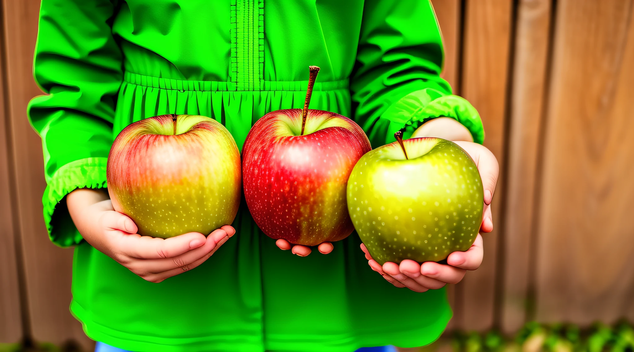 there is a young girl holding two green apples in her hands, holding an apple, eating rotten fruit, with apple, healthy, green apples, a safe apple in hand, apples, istockphoto, yummy, children, children talking to fruit people, by John Lucas, publicity photo, cut, motivational, professionally designed, children, children, pixabay --auto --s2
