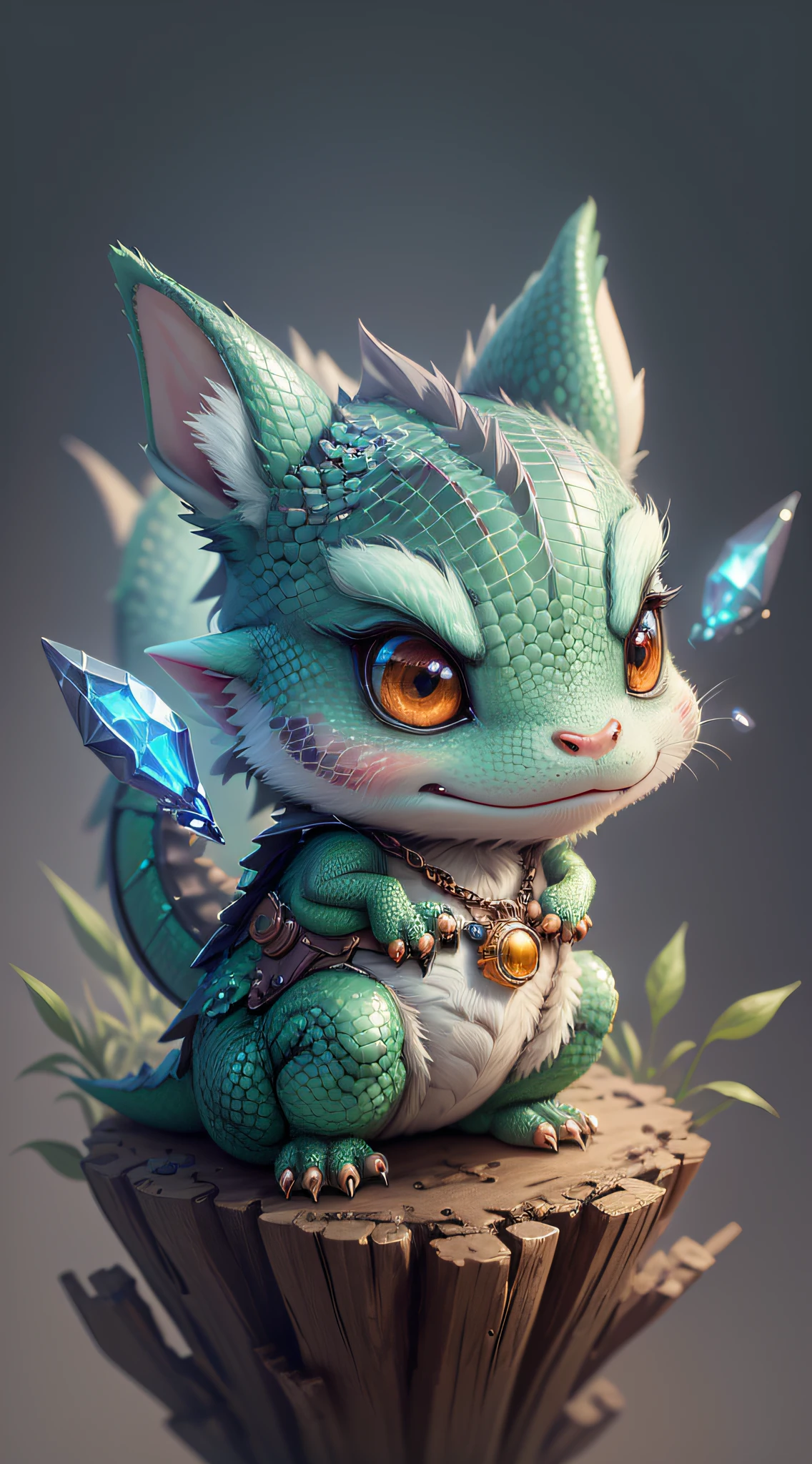 Gorgeous tiny hyperrealistic dragon with realistic eyes and bright different colors taking care of a necklace, Chibi, adorable and cute, logo design, cartoon, cinematic lighting effect, charming, 3D vector art, cute and quirky, fantasy art, bokeh, hand drawn, digital painting, soft lighting, isometric style, 4K resolution, photorealistic rendering, highly detailed cleaning, vector image, photorealistic masterpiece, professional photography, simple space scenery, isometric, vibrant vector