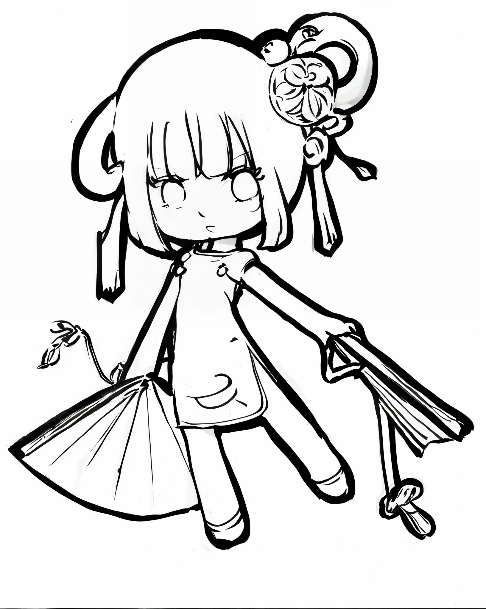 Drawing of a girl in a hat and dress, oriental characters, Japanese anime style, anime style drawing, clean line art, extremely fine ink line art, cute anime style, from the east, little loli girl, clean anime outline, magic girl style, in anime style, simple line art, line art, chibi anime girl, anime style coloring