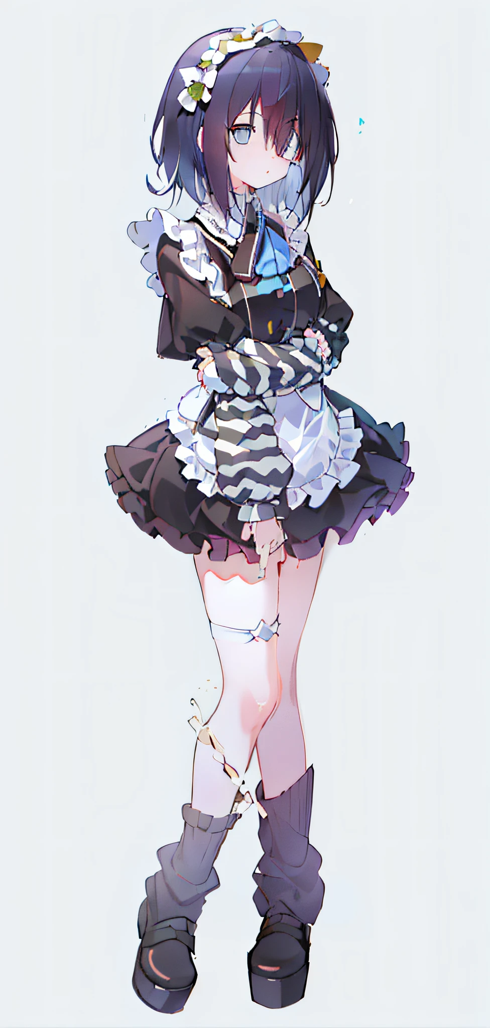 high res, masterpiece,Rikka Takanashi, black hair, solo, 1girl,outside,deatailed background, detailed eyes, ((blue eyes)), eyepatch