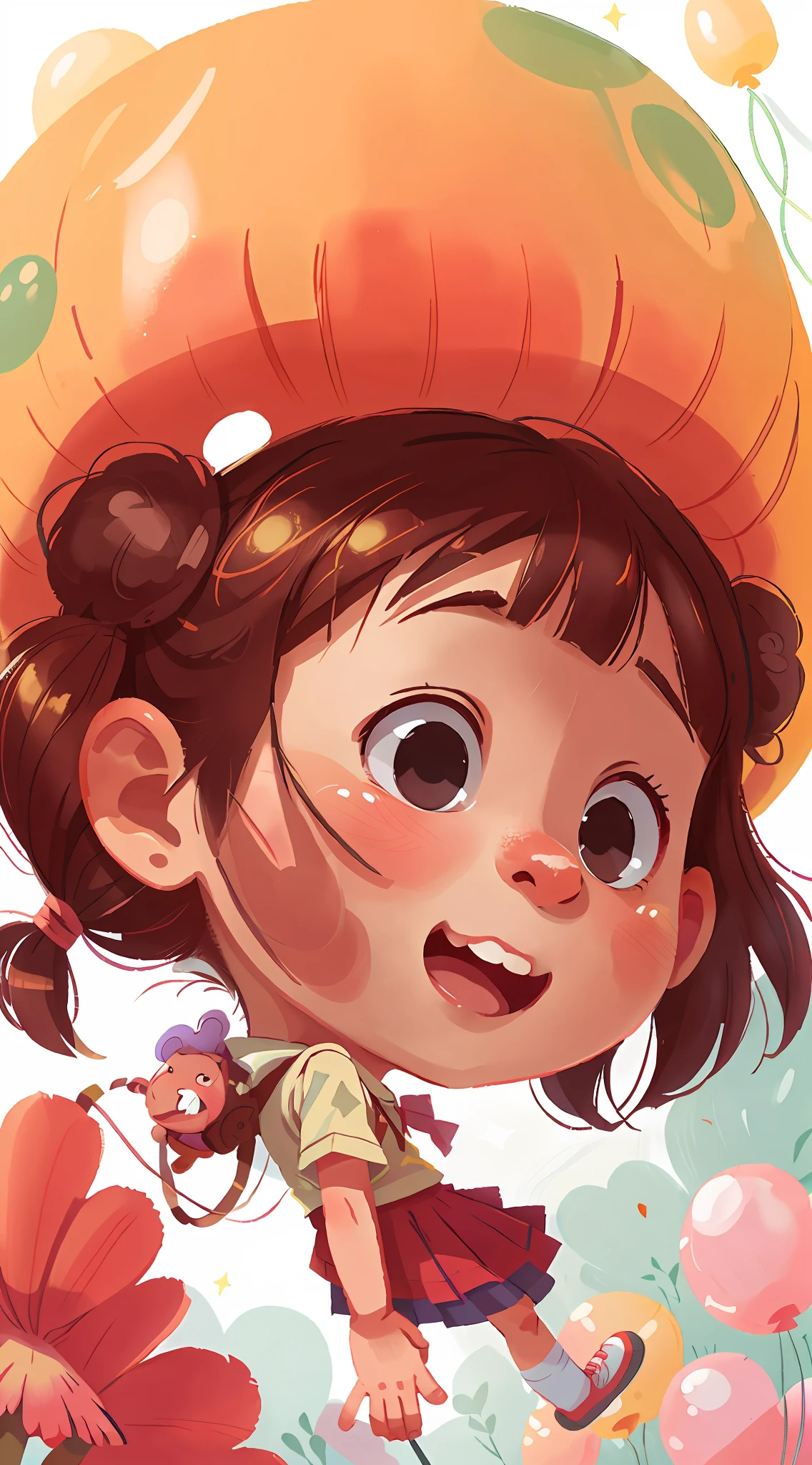 A girl child, amusement park, many balloons, happy, happy, little fresh, perfect quality, clear focus (clutter - home: 0.8)