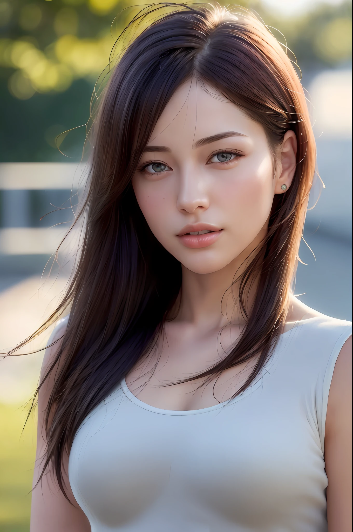 dressed, (photo realistic:1.4), (hyper realistic:1.4), (realistic:1.3),
(smoother lighting:1.05), (increase cinematic lighting quality:0.9), 32K,
1girl,20yo girl, realistic lighting, backlighting, light on face, ray trace, (brightening light:1.2), (Increase quality:1.4),
(best quality real texture skin:1.4), finely detailed eyes, finely detailed face, finely quality eyes,
(tired and sleepy and satisfied:0.0), face closeup, t-shirts,
(Increase body line mood:1.1), (Increase skin texture beauty:1.1)