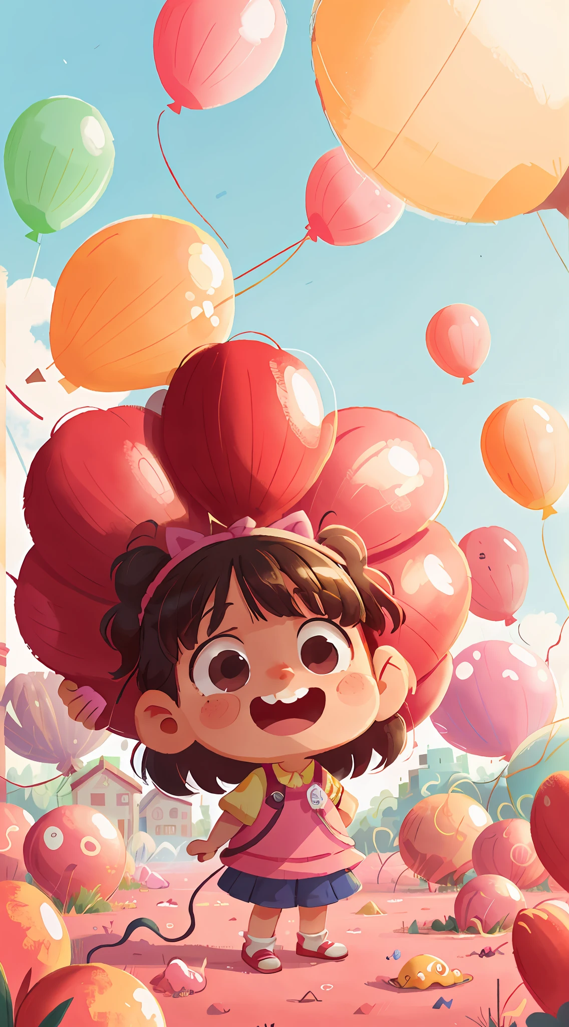 A girl child, amusement park, many balloons, happy, happy, little fresh, perfect quality, clear focus (clutter - home: 0.8)