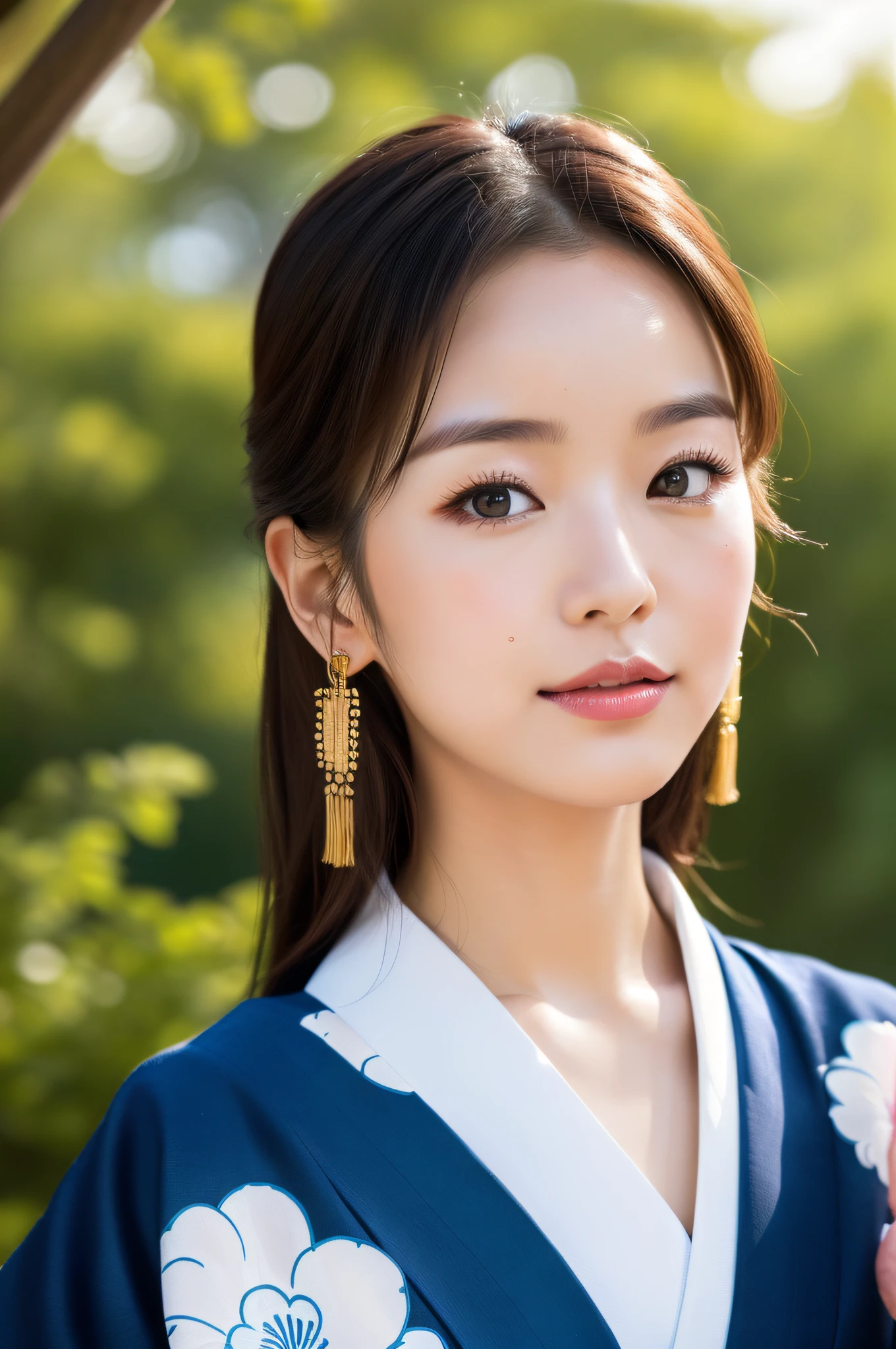 ((Top Quality, 8K, Masterpiece: 1.3)), Sharp Focus: 1.2, (Super Beautiful Face: 1.0), (Slender Abs Beauty: 1.0), (Shiny Skin: 1.0), Realistic Photography, Black Hair, Realistic Pupils, Video Lighting, High Definition Eyes and Face, Video Lighting, (Cowboy Shot: 1.3), kimono, hakama, obi, (Korean Cute Actress), in nature, traditional kimono, happy, Looking at the audience, head on, medium breasts, japanese model