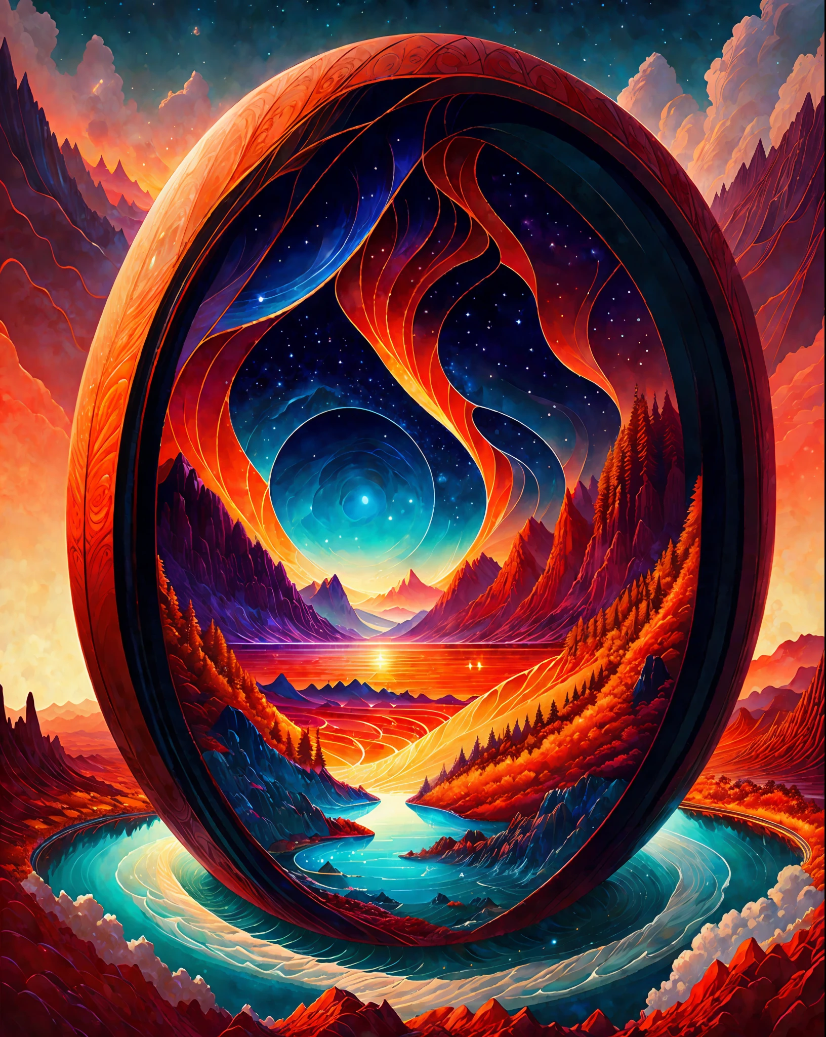 A beautiful earth filled with water and lava, intricate, masterpiece, expert, insanely detailed, 4k, composition, framing, centered, symmetry, painted, intricate, volumetric lighting, beautiful, rich deep colors masterpiece, sharp focus, ultra detailed, in the style of dan mumford and marc simonetti, astrophotography