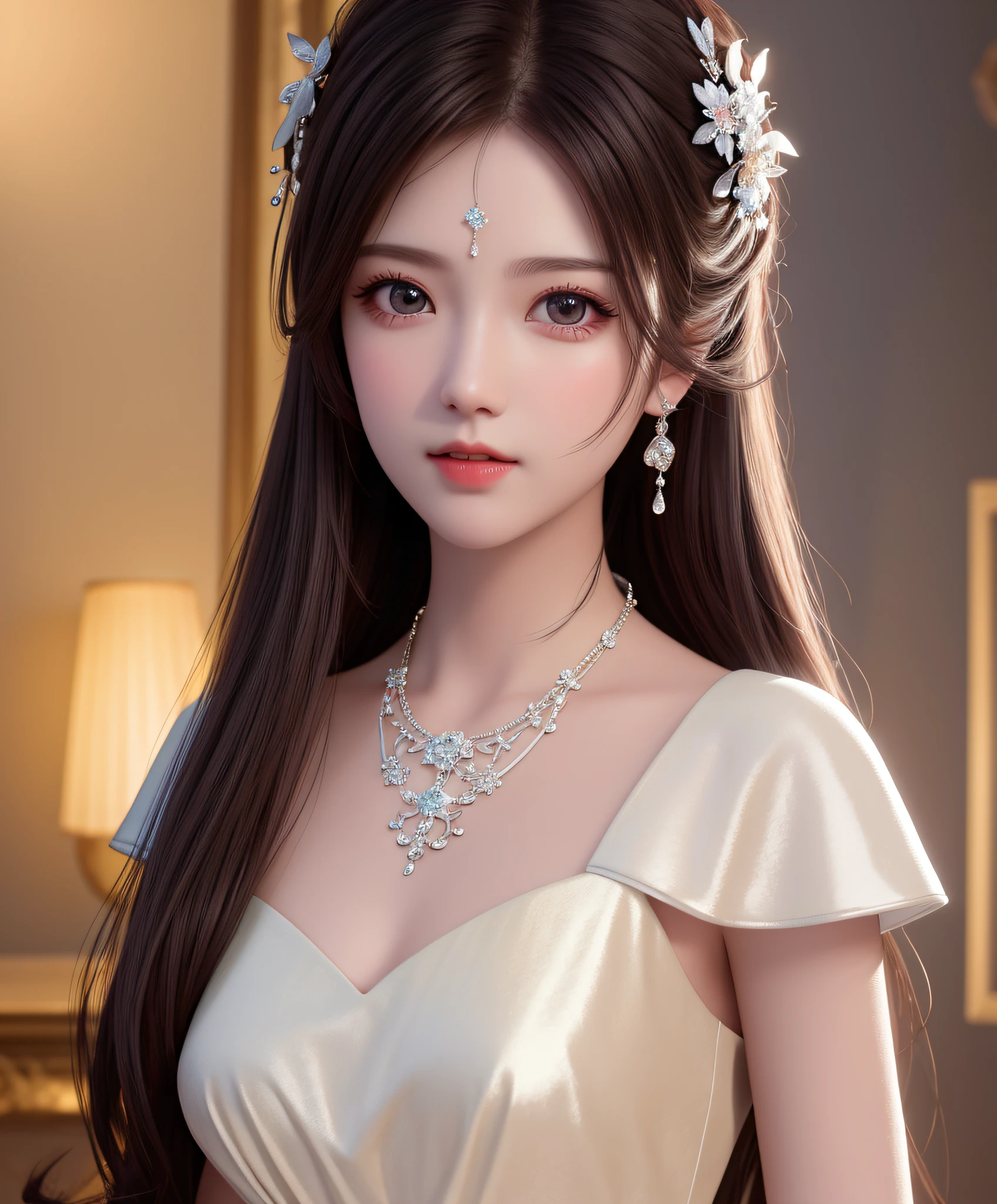 Best Quality, Masterpiece, High Resolution, 1girl, Porcelain Dress, Hair Accessories, Necklace, Jewelry, Pretty Face, On Body, Tyndall Effect, Realistic, Shadow Studio, Rim Lighting, Dual Tone Lighting, (High Detail Skins: 1.2), 8k UHD, dslr, soft light, high quality, volume light, sneak shot, photo, high resolution, 4k, 8k, background blur,