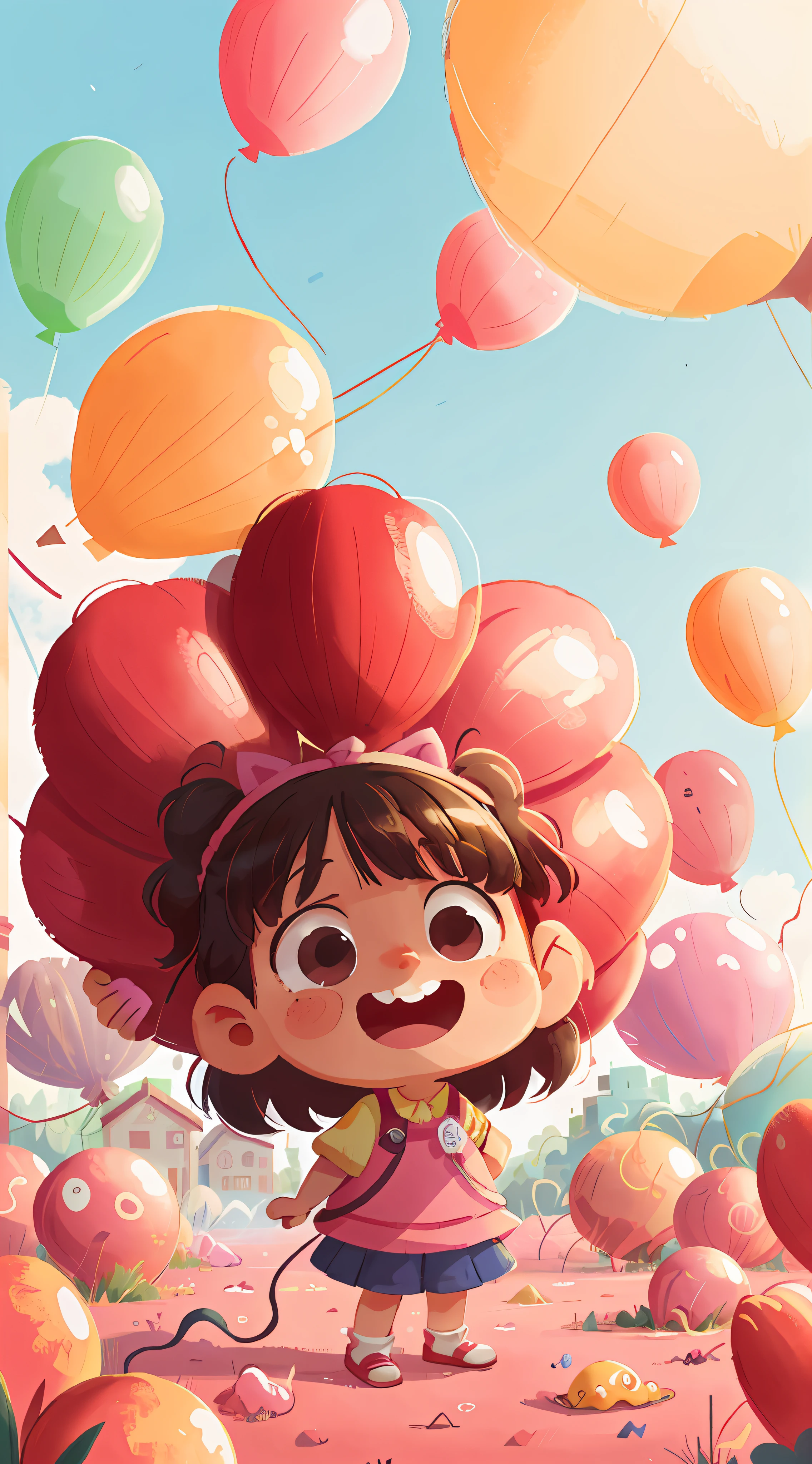 A girl child, amusement park, many balloons, happy, happy, little fresh, perfect quality, clear focus (clutter - home: 0.8)