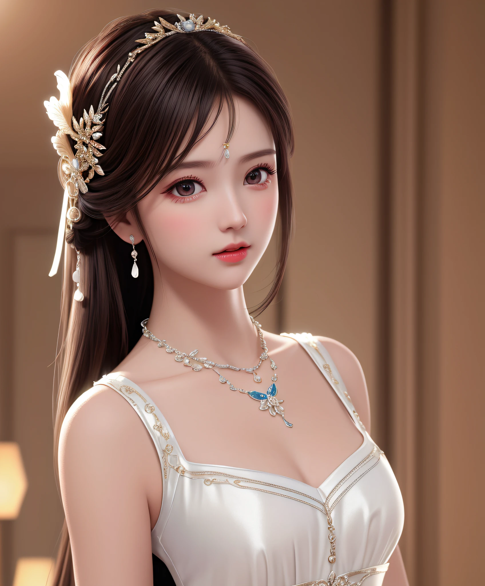 Best Quality, Masterpiece, High Resolution, 1girl, Porcelain Dress, Hair Accessories, Necklace, Jewelry, Pretty Face, On Body, Tyndall Effect, Realistic, Shadow Studio, Rim Lighting, Dual Tone Lighting, (High Detail Skins: 1.2), 8k UHD, dslr, soft light, high quality, volume light, sneak shot, photo, high resolution, 4k, 8k, background blur,