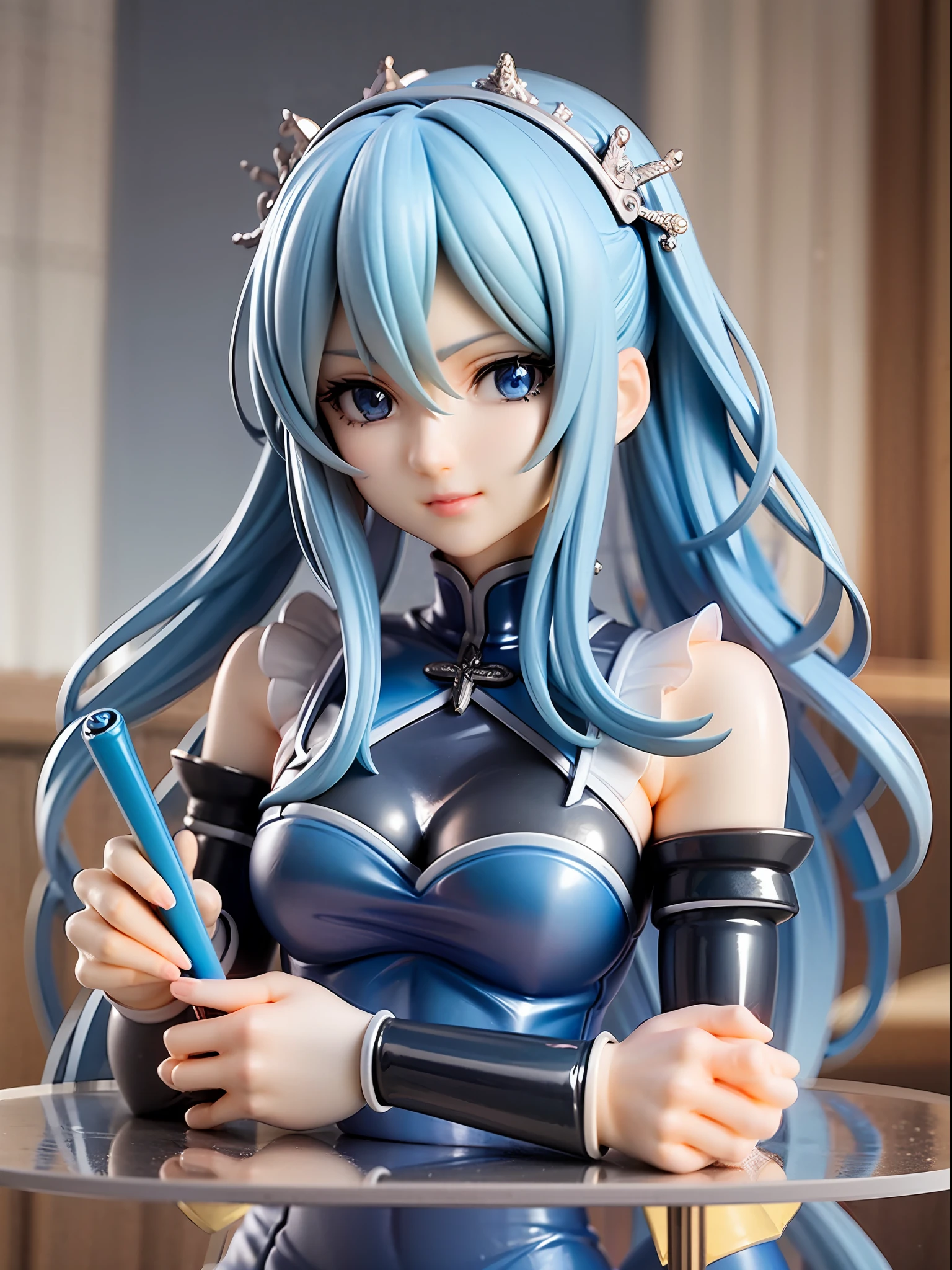 figure,anime character dressed in blue and white dress with blue hair, artoria pendragon, fate / stay night, anime style like fate/stay night, fate stay night, fate grand order, visual novel sprite, female protagonist 👀 :8, fate zero, fate/zero, ufotable art style, beatrice blue, cushart krenz key art feminine