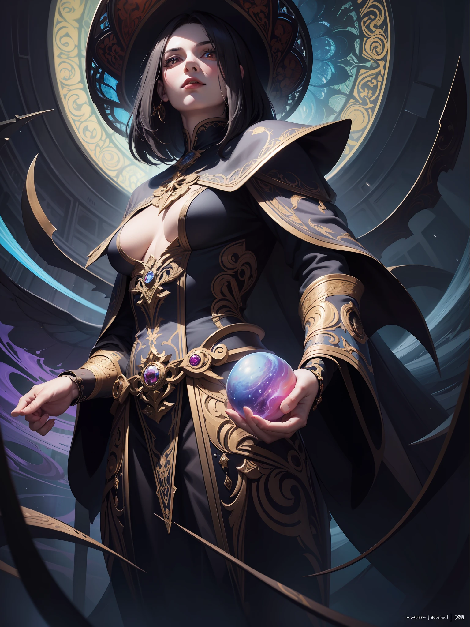 (best quality: 1.1), (masterpiece: 1.1), detailed, perfect anatomy, 1 boy, medium shot, mage, masterpiece, best quality, mature wizard, wizard hat, moody lighting, brightness, bright, mysterious, mystical, magical, rim lighting, vibrant, psychedelic, colorful, intricate, elegant, sharp focus, highly detailed, digital painting, concept art, matte, masterpiece, hyper detailed ultra sharp, vibrant aesthetics, blood wave, colorful,  psychedelic, ornate, intricate, digital painting, concept art, smooth, sharp focus, illustration