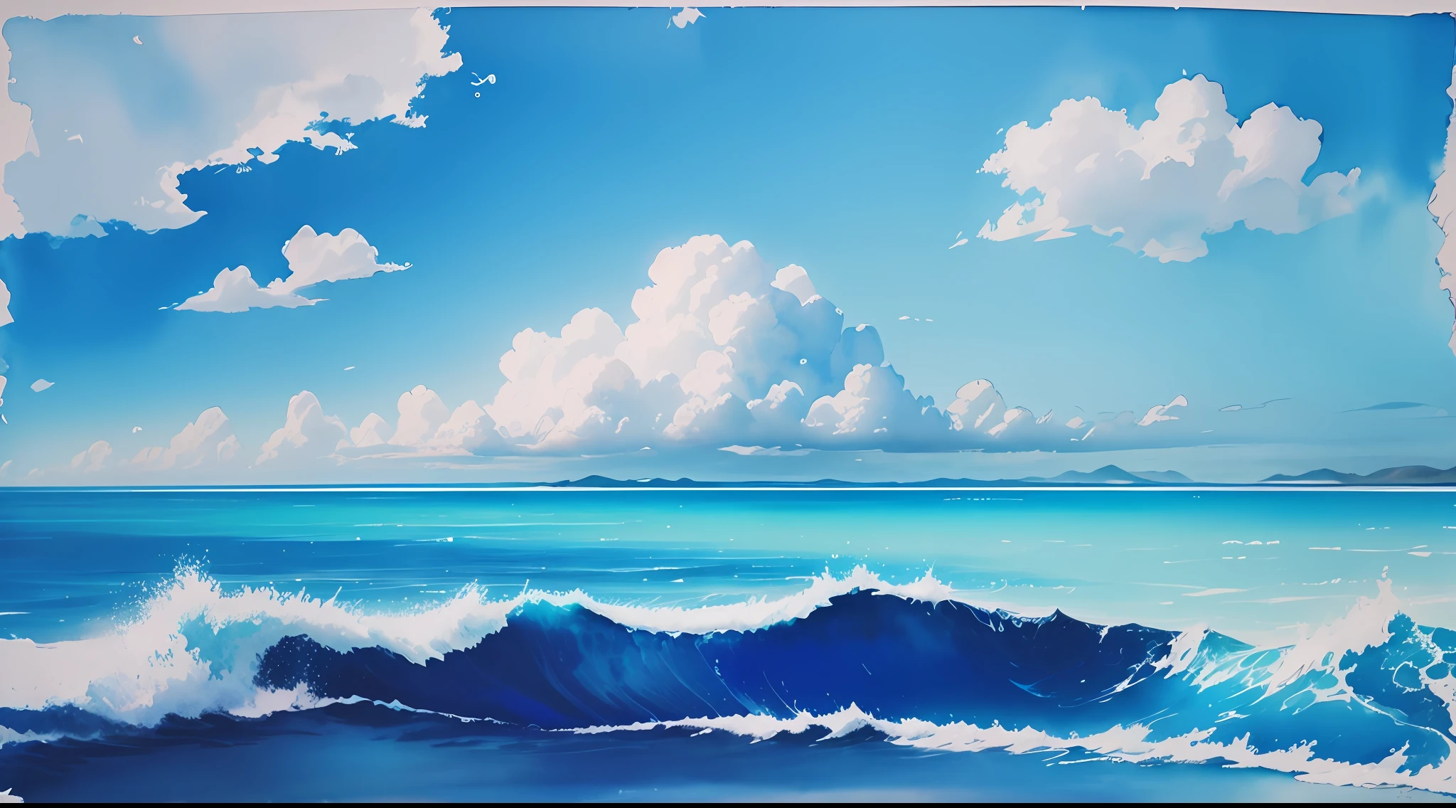 Watercolor, blue sky, cobalt blue sea --auto --s2