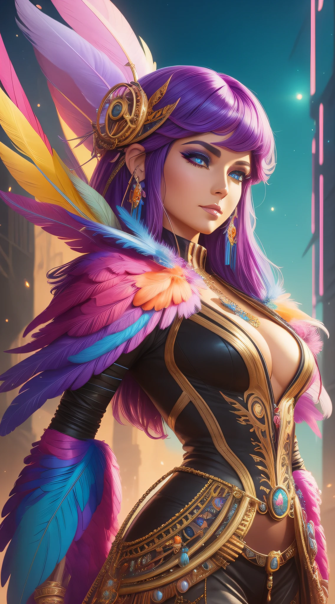 araffe dressed in a colorful costume with a feather and a wig, hyperdetailed fantasy character, colorfull digital fantasy art, 8k high quality detailed art, 3 d render character art 8 k, artgerm julie bell beeple, colorful sci-fi steampunk, fantasy art behance, karol bak uhd, ryan glitter concept artist
