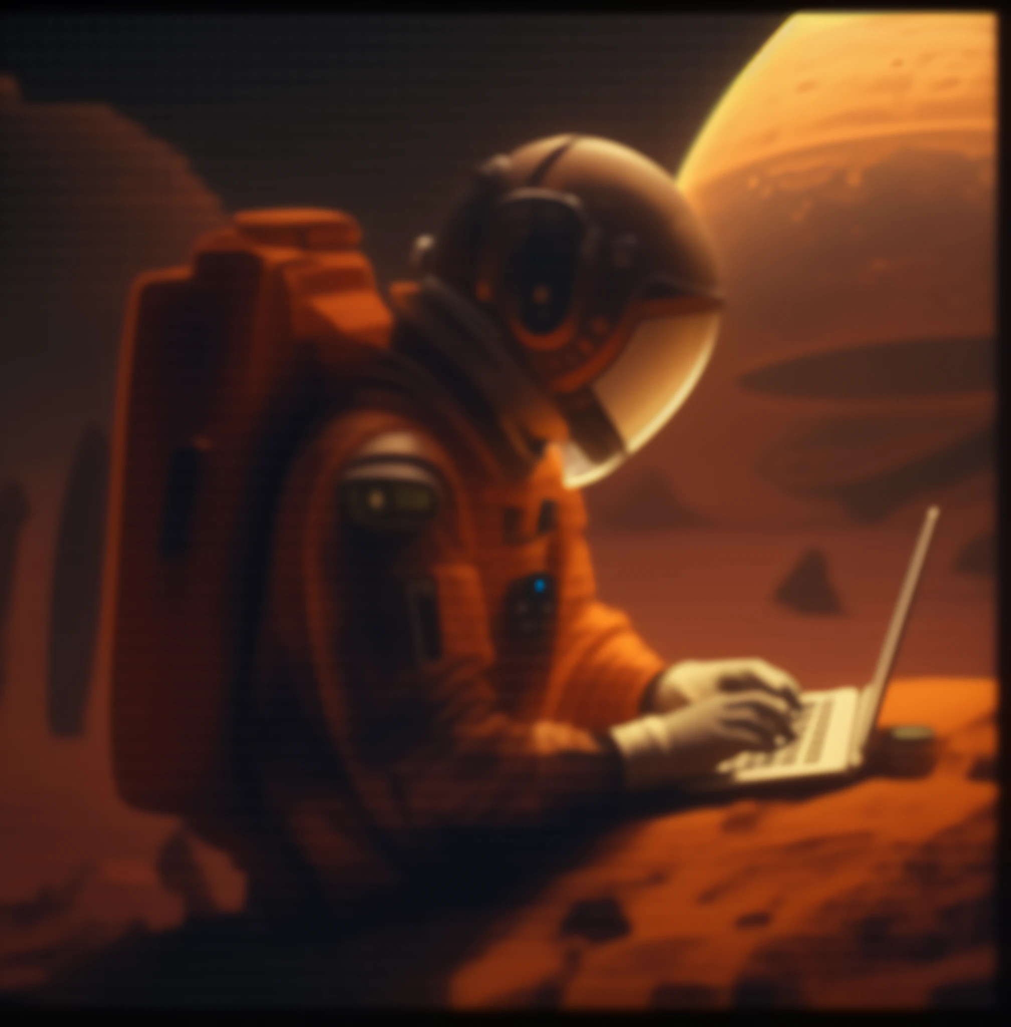 arafed image of a man in a space suit using a laptop, beeple masterpiece, beeple daily art, martian, on the surface of mars, beeple!!, sitting on a martian rock, on mars, astronaut stranded on planet, lonely astronaut, mars mission, beeple art, beeple and tim hildebrandt