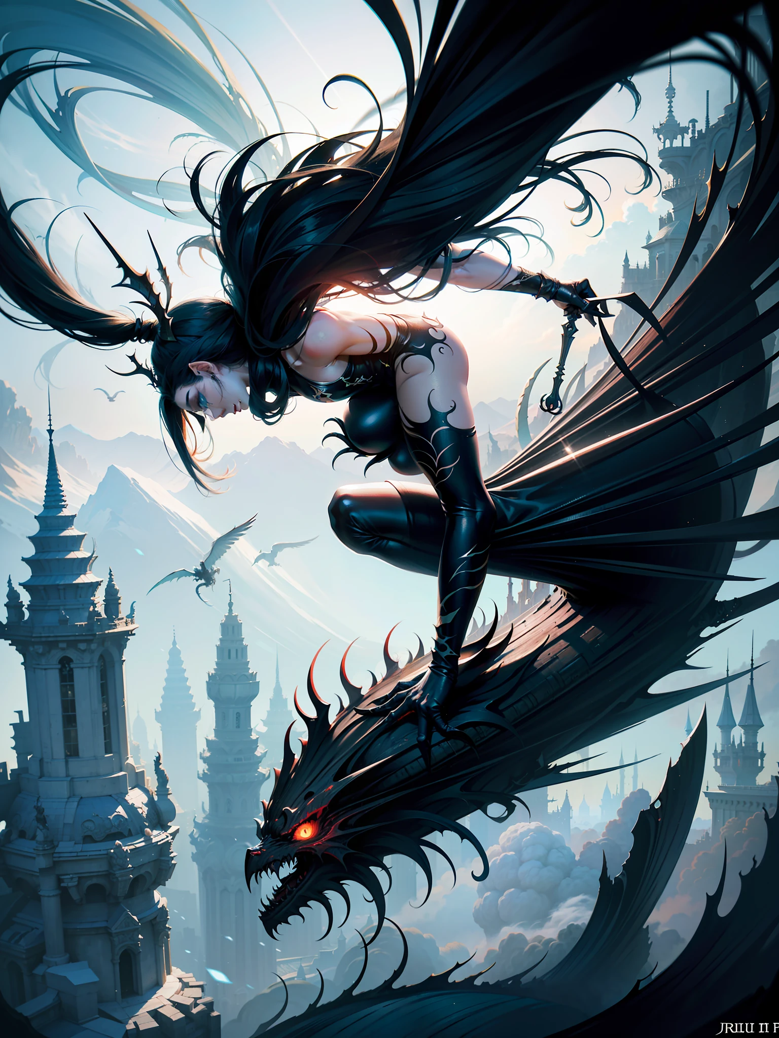 amazing acrobatic artist painting by risuii, in the style of otherworldly grotesquery, digital fantasy landscapes, caricature faces, decaying landscapes, precisionist art, jagged edges, realistic hyper-detail --ar 51:91 --uplight --q 2 --s 750 --v 5.2