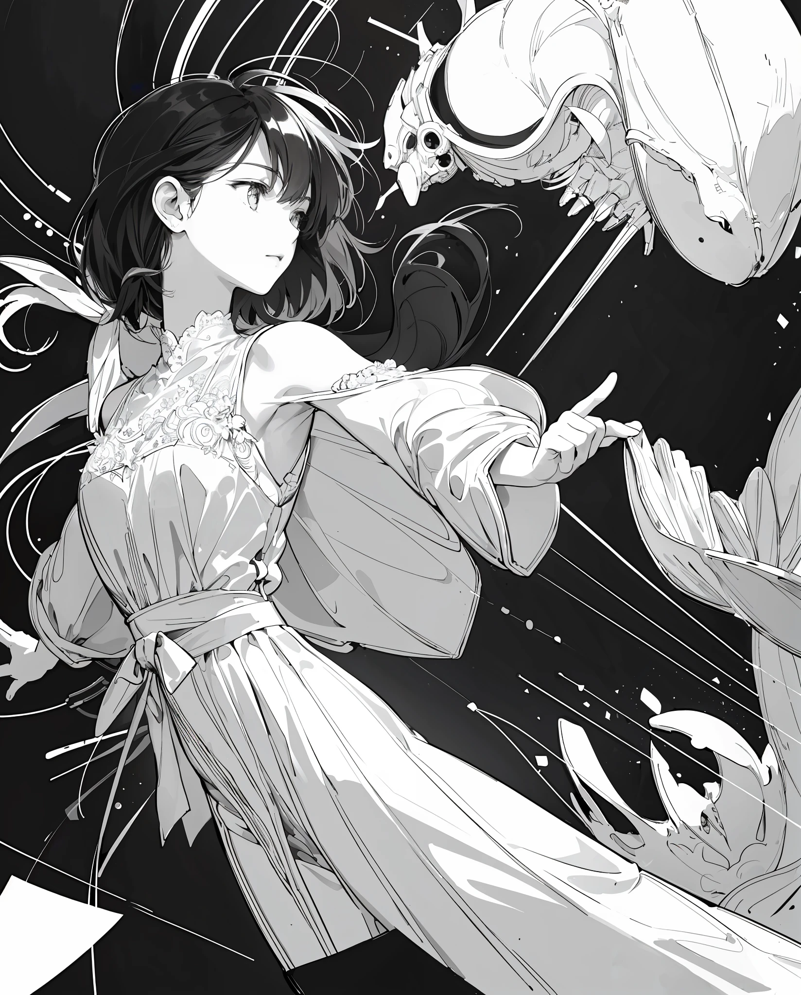 (Pure Line Drawing), (Magnificent), (Delicate Lines), (Black and White Tones), (Lines Outlined), (Instant Improvising), (Original), (Cute Style), (No Subject Restrictions)