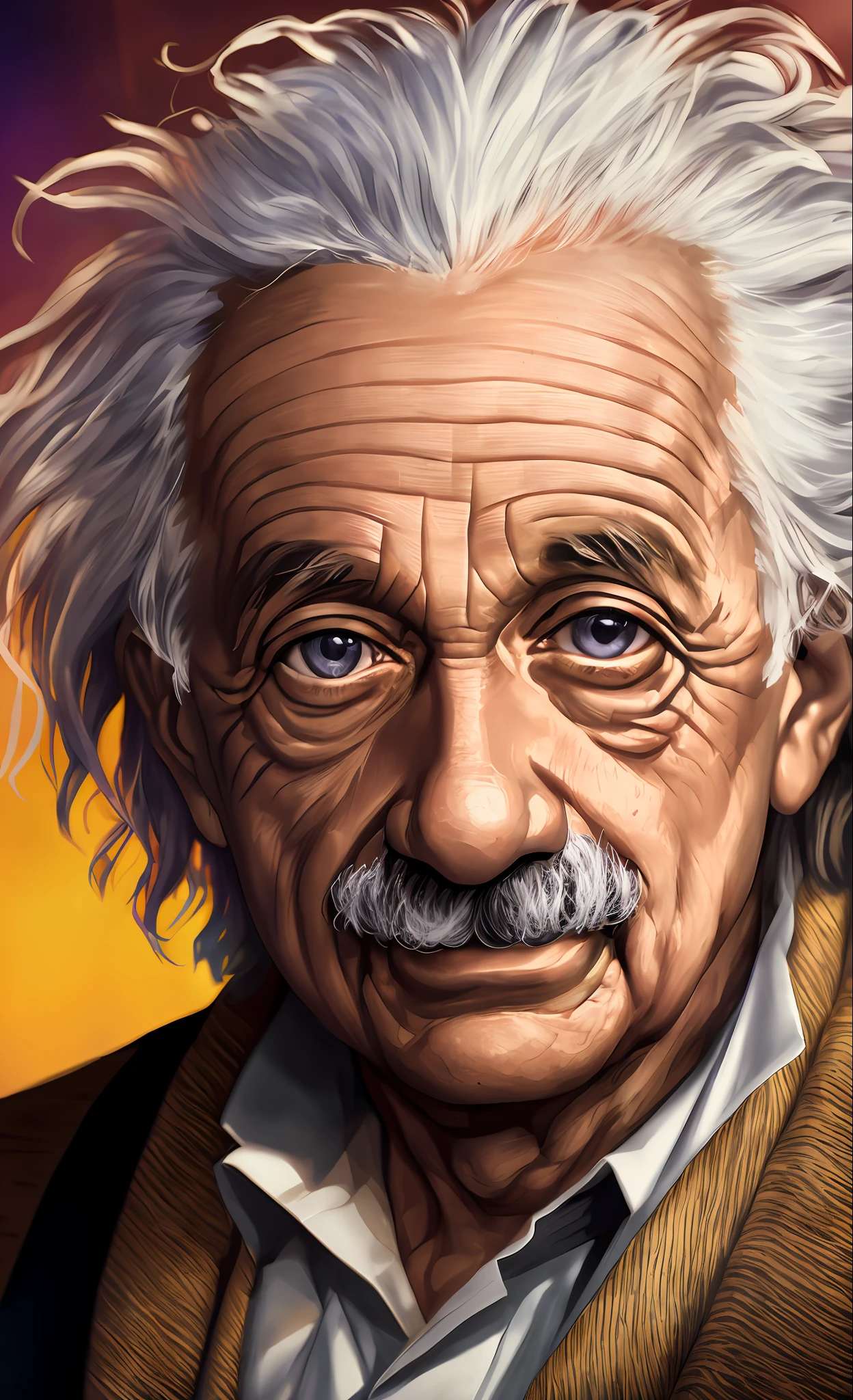 Albert Einstein young, 4k, realistic, portrait, looking at camera, lighting cinema, colorful, real skin