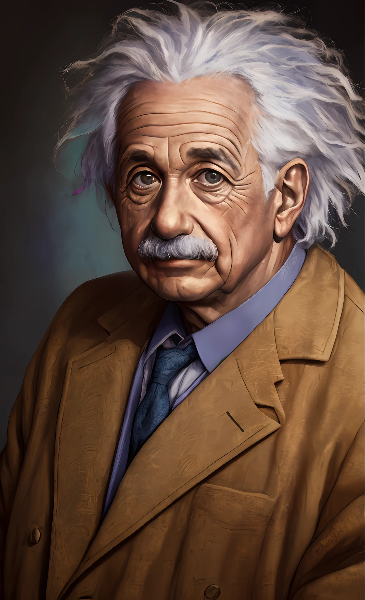 Albert Einstein young, 4k, realistic, portrait, looking at camera, lighting cinema, colorful, real skin