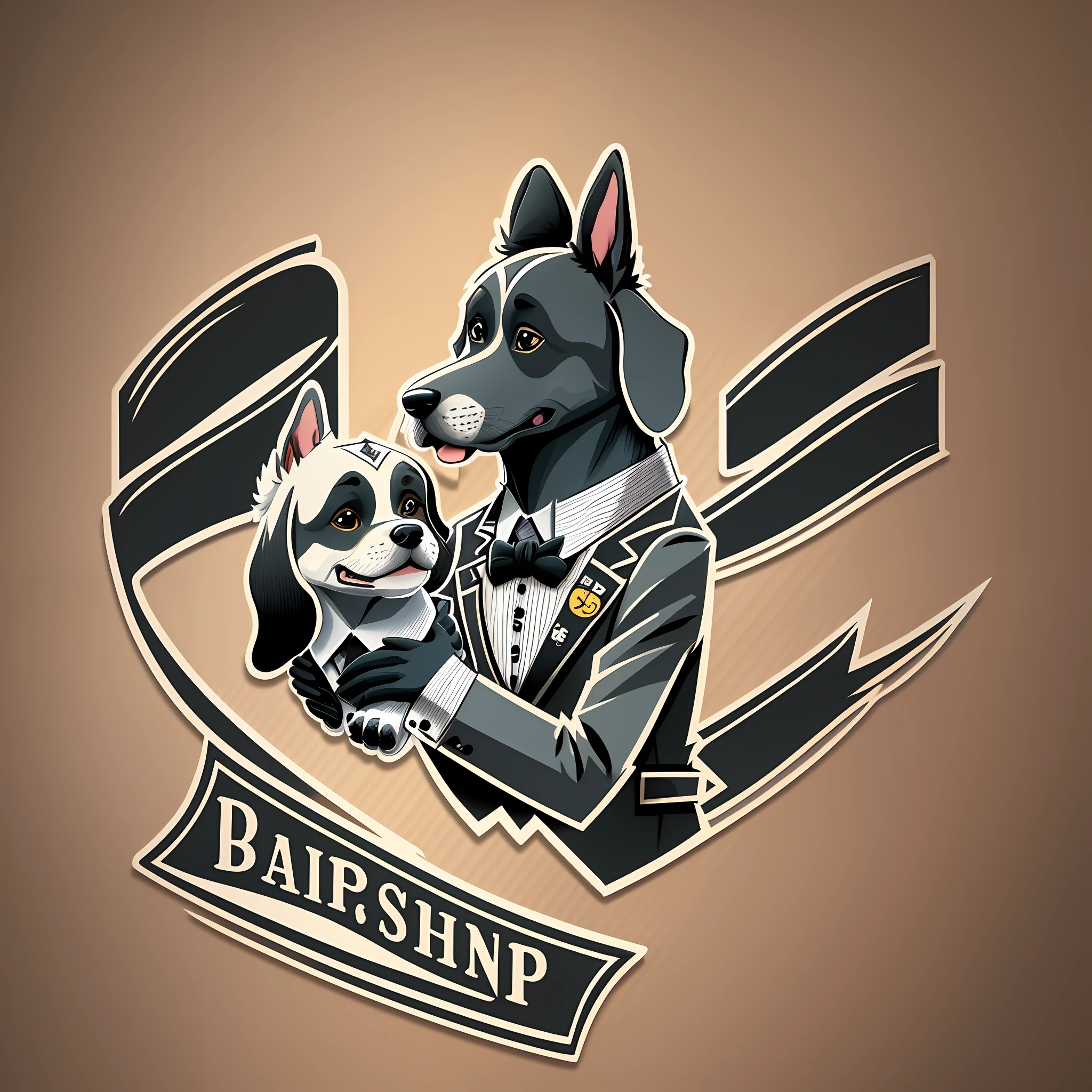 a dog barbershop, logo, vector, line art, design, inspired, straight, symmetry