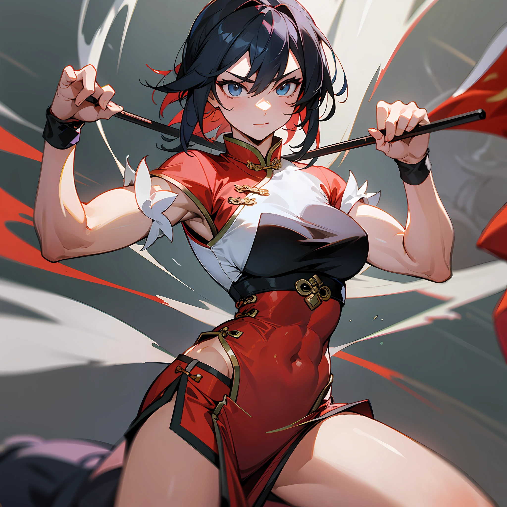 muscles, abs, china clothes, martial artist, girl, kick