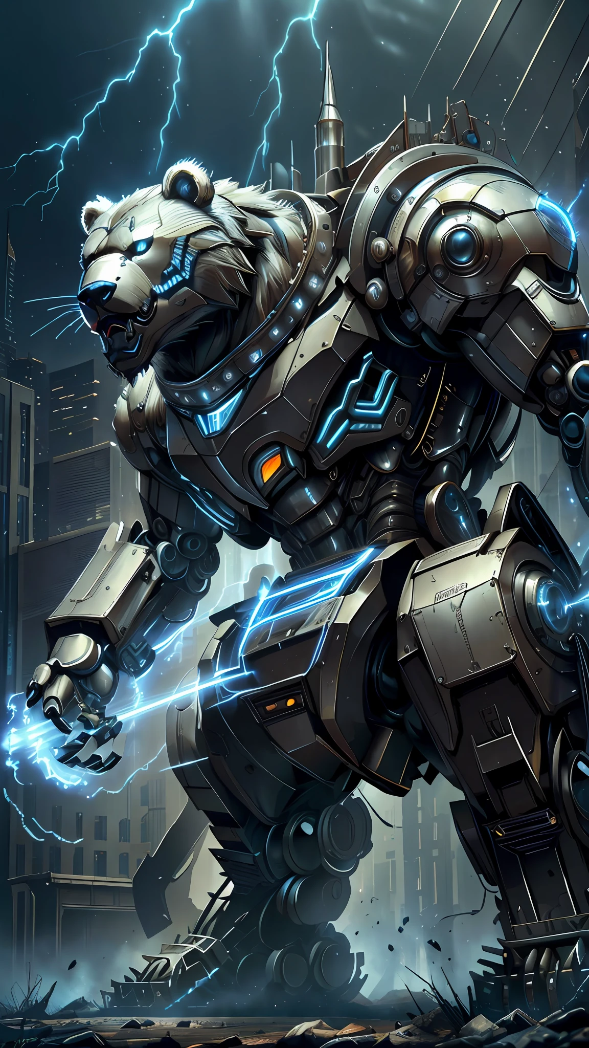 "Cybernetic Roar" Description: This NFT features the White Robotic Bear in a moment of power and strength, capturing the instant when it unleashes a cybernetic roar. Every wire and metal plate of the bear is meticulously designed to convey the intensity of this moment. Hyper-realistic details, such as metallic reflections and intricate textures, highlight the grandeur of the robotic bear. This NFT is an impressive demonstration of technological power encapsulated in an animal form. --auto --s2