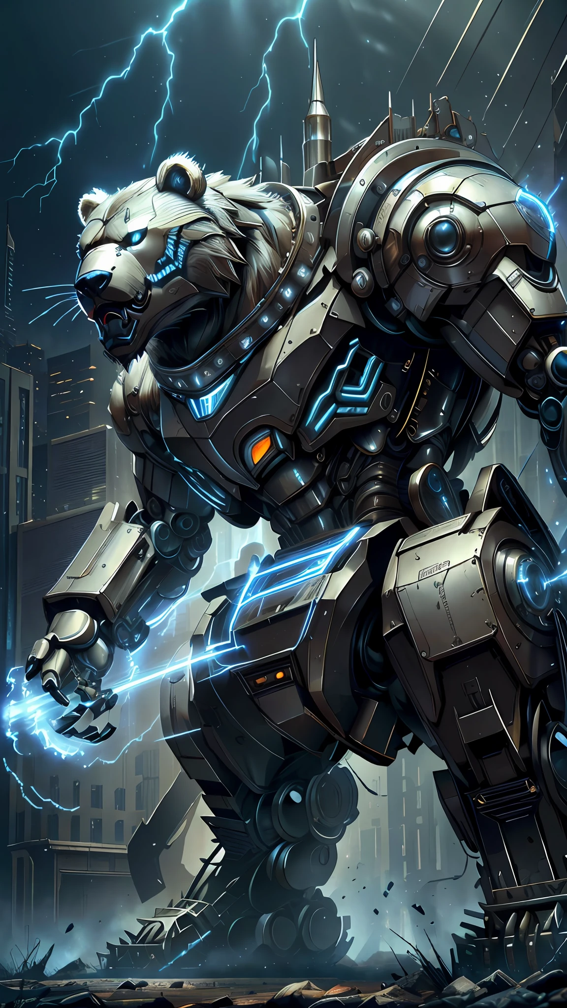 "Cybernetic Roar" Description: This NFT features the White Robotic Bear in a moment of power and strength, capturing the instant when it unleashes a cybernetic roar. Every wire and metal plate of the bear is meticulously designed to convey the intensity of this moment. Hyper-realistic details, such as metallic reflections and intricate textures, highlight the grandeur of the robotic bear. This NFT is an impressive demonstration of technological power encapsulated in an animal form. --auto --s2