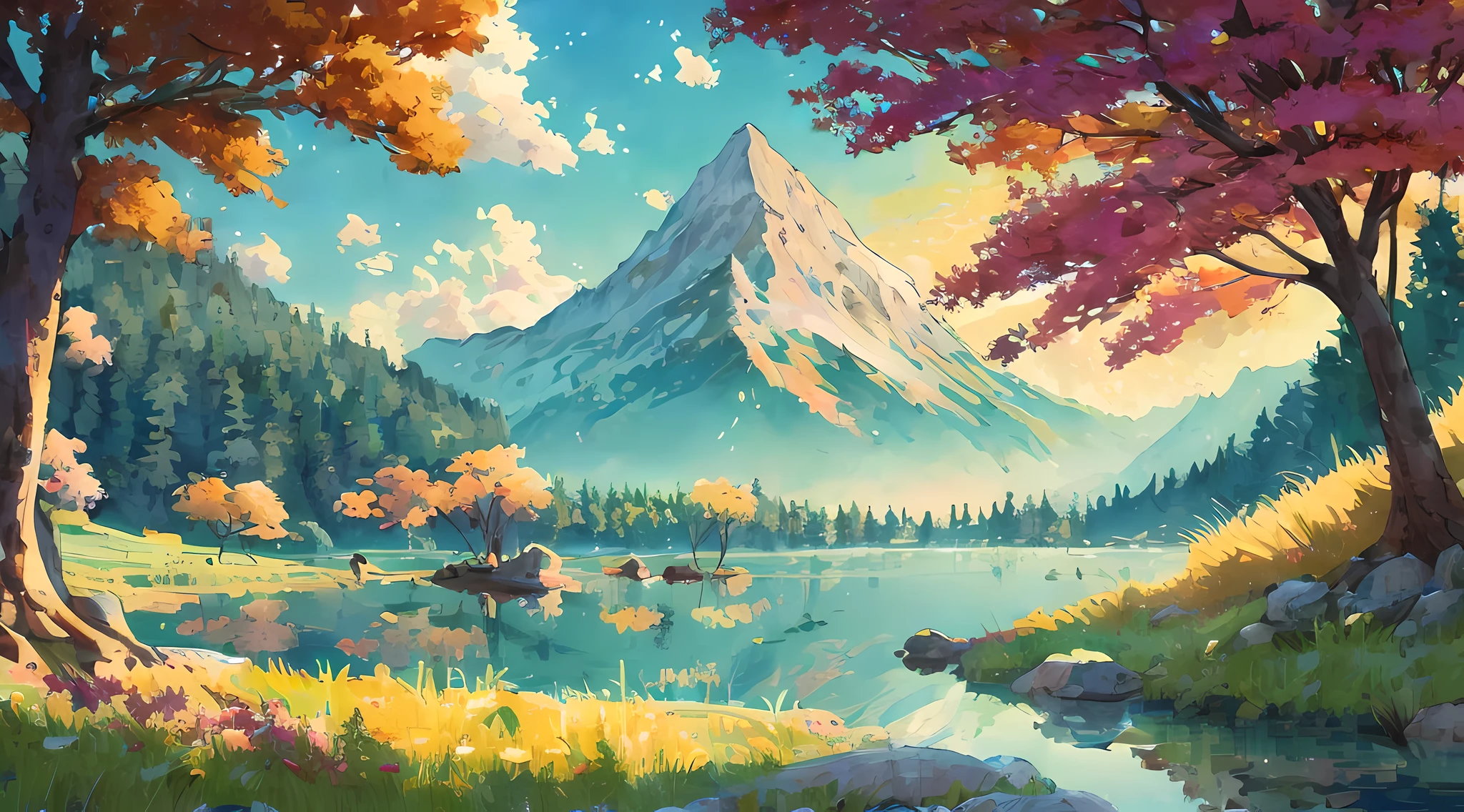 (Best quality),(masterpiece),(ultra detailed),(high detailed),(extremely detailed),Subject: Beautiful Anime Natural Sceneries
Medium: Digital illustration or traditional painting.
Resolution: 4000x3000 pixels.
Color Palette: Vibrant and lush colors inspired by nature.
Mood: Serene, tranquil, and awe-inspiring.
Composition: Balanced compositions with a focus on natural elements.
Lighting: Soft, natural lighting with variations in brightness.
Style: Anime-inspired with a touch of realism and fantasy.
Details: Include elements such as majestic mountains, serene lakes, blooming fields, and lush forests.
Inspiration: Anime landscapes, Studio Ghibli films, real-world natural environments.
Camera Setup: None (since it's a digital illustration).
Additional Notes: Pay attention to the beauty and intricacy of natural landscapes. Create depth and dimension by incorporating layers of foreground, middle ground, and background elements. Use a variety of brush strokes and textures to capture the textures of trees, rocks, water, and other natural elements. Experiment with lighting and shadows to add depth and realism to the scene. Include small details like birds, butterflies, or wildlife to bring the scene to life. Consider adding elements of fantasy or magic, such as floating islands, mythical creatures, or glowing flora. Use a mix of vibrant and harmonious colors to convey the beauty and vibrancy of nature. Emphasize the serenity and tranquility of the scene by incorporating elements like flowing water, gentle breezes, or a soft sunset. Let your creativity and imagination guide you in creating breathtaking anime natural sceneries that transport viewers to a world of beauty and wonder.