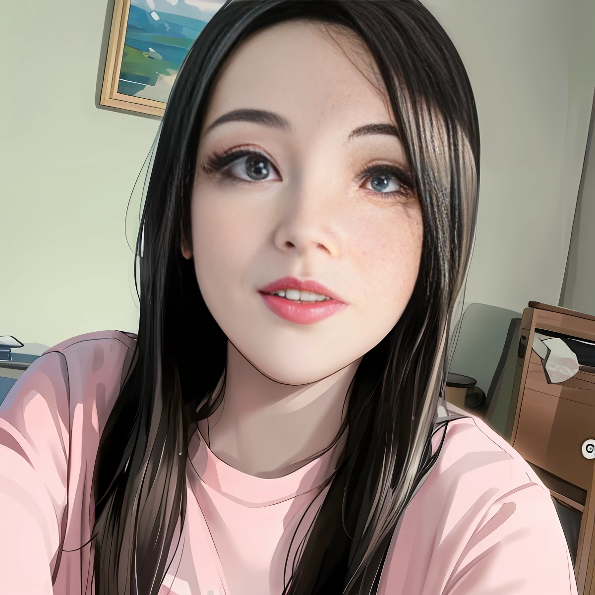(Masterpiece, Monochrome, Colorful: 1.0), (Maximum Quality: 1.2), (Ultra High Quality: 1.1), Masterpiece, Best Quality, (Very Detailed CG Unity 8k Wallpaper), (High Detailed), (Best Illustration), ( Best Shadow), Realistic Lighting, costume girl,portrait of a girl, Red Lips, Beautiful, Big Eyes, smiling for the camera with a smile on her face and black hair ,silky smooth skin ,Pop mart ,anime,