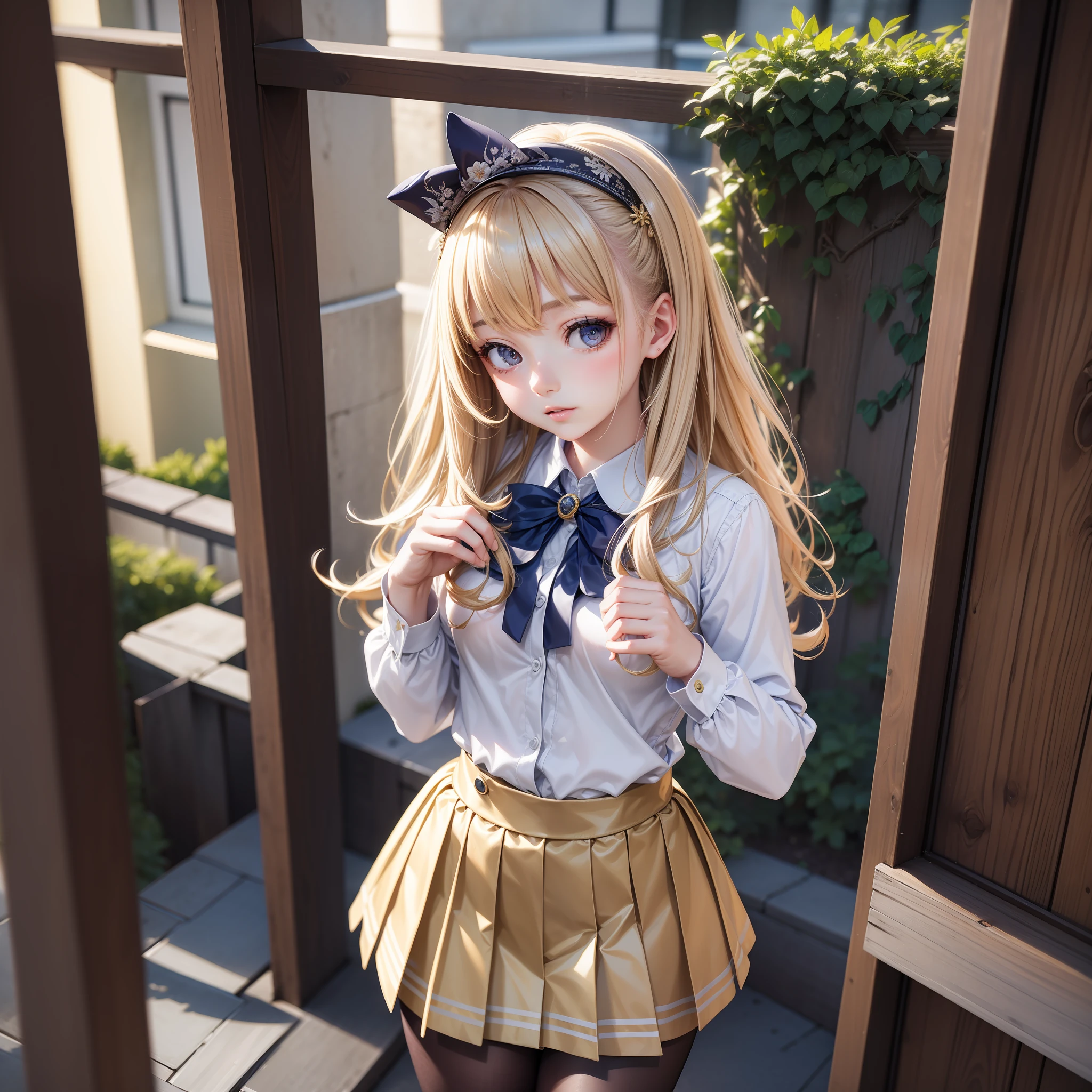 ((Best Quality)), ((Masterpiece)), (High Definition:1.3), 3D, Beautiful,(Masterpiece),(Full body, Full body), Realistic, Beautiful body, Small breasts, Beautiful face, Cute face, Cropped bangs, Beautiful girl, Beautiful eyes, Perfect eyes, Platinum blond hair, Very cute, (Put your head in a frame), Centered image, Life-size, 8K resolution, detailed human hands, elegant, close to perfect, Detailed details, highly detailed, amazingly beautiful teenage girl, detailed hairstyle, Japan school uniform, schoolgirl, sharp image