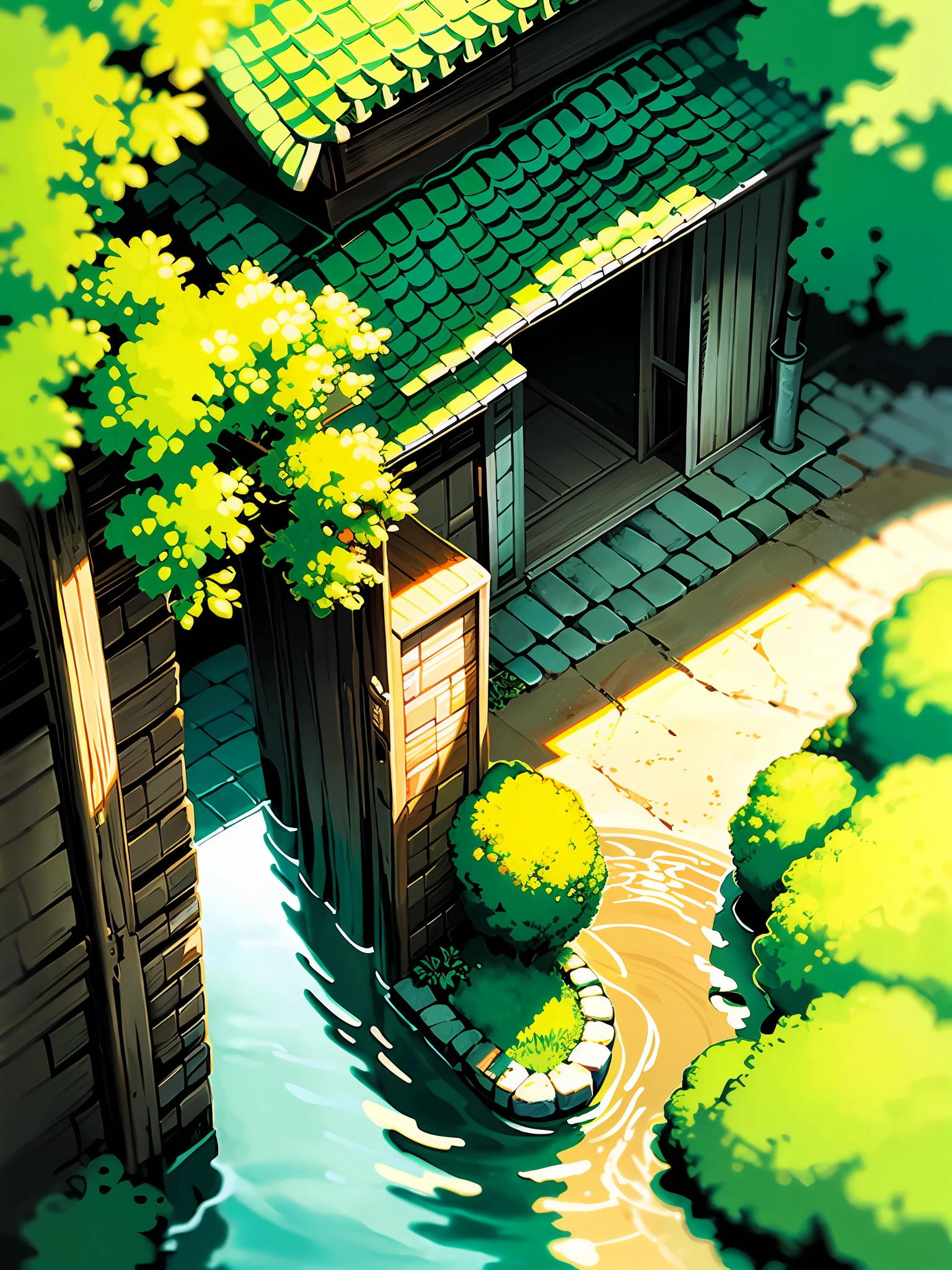 Green bricks with tile paint, white horses stepping on new mud, Jiangnan water town in the dream, Yiren hair curl, smile like the wind