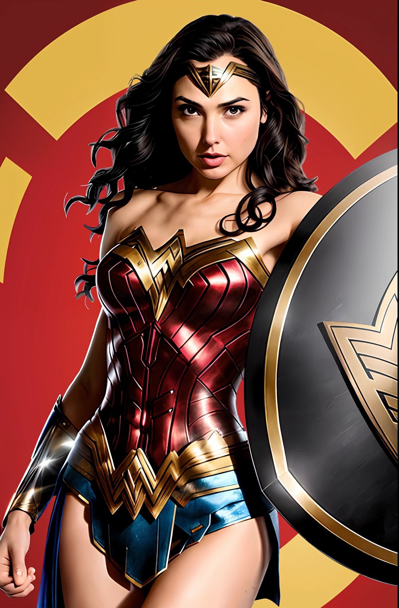 Gal Gadot, Wonder Woman, cool, holding up a shield