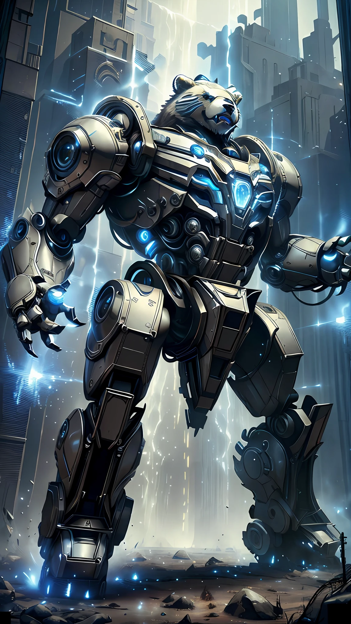 "Cybernetic Roar" Description: This NFT features the White Robotic Bear in a moment of power and strength, capturing the instant when it unleashes a cybernetic roar. Every wire and metal plate of the bear is meticulously designed to convey the intensity of this moment. Hyper-realistic details, such as metallic reflections and intricate textures, highlight the grandeur of the robotic bear. This NFT is an impressive demonstration of technological power encapsulated in an animal form. --auto --s2