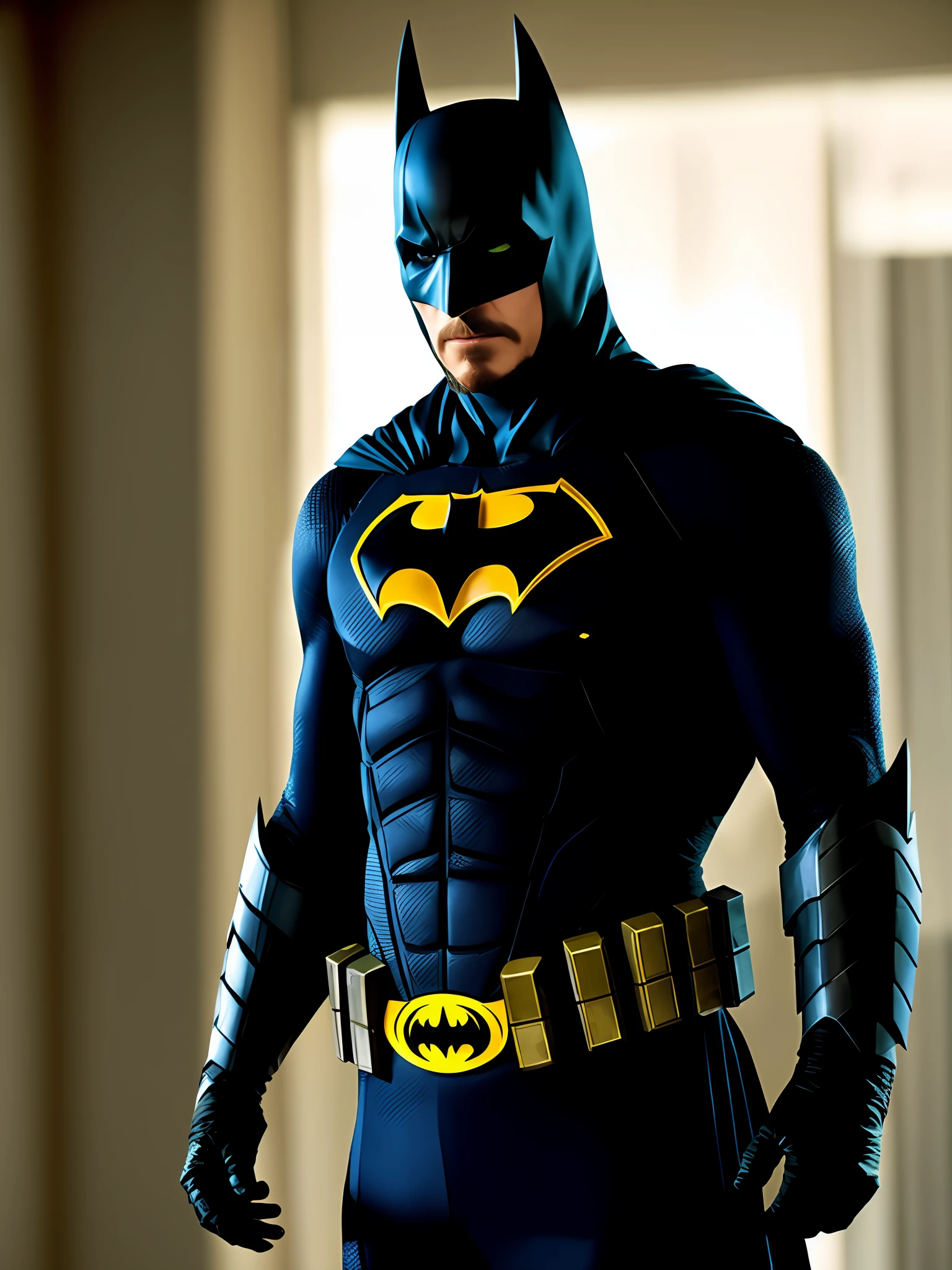 Christian Bale being DC's Batman, with super realistic costume, in high quality 8k