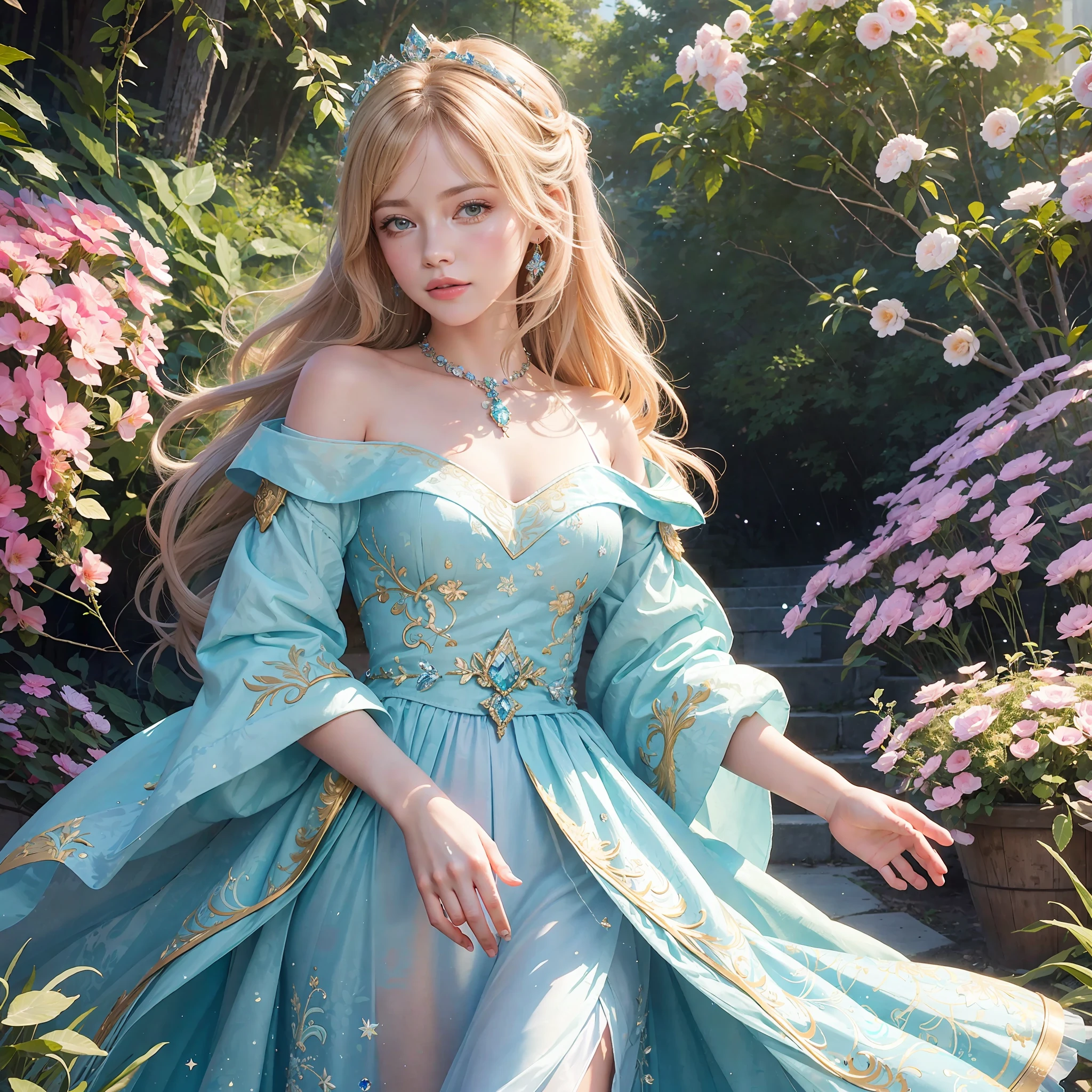 a photography, HD,, photo, woman, beautiful dress ornate, mdjrny-v5, style portrait of a gorgeous blond female in the style of stefan kostic, realistic, half body shot, sharp focus, 8 k high definition, insanely detailed, intricate, elegant, art by stanley lau and artgerm, extreme blur flames background, Princess girl with wing, Blue, Pastel, glitter, dramatic, dreamy, pastel, Watercolor, Whimsical, Delicate, seashell crown, Trending on Artstation, Highly detailed, Intricate, Portrait, digital painting, Fantasy theme, Fantasy robes, Fantasy concept art, Fantasy character art, Smug, Teenage girl, perfect body, full body, dreamy, pastel, Watercolor, Whimsical, Delicate, seashell crown masterpiece, 8k, perfect lighting, , adult, female, cowboy shot, looking at viewer, cinematic lighting, Fawn