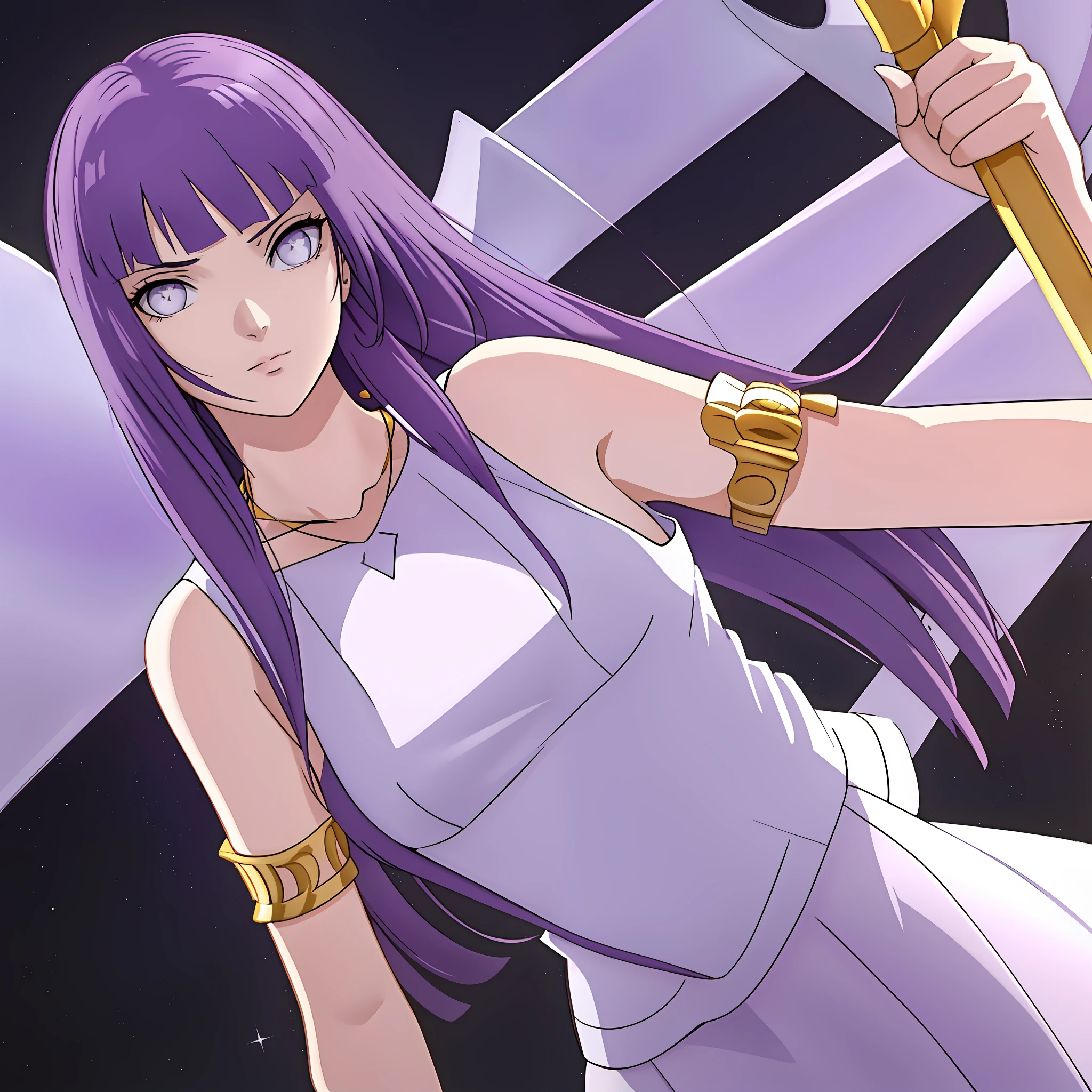 Anime girl with purple hair holding a sword and a sword - SeaArt AI