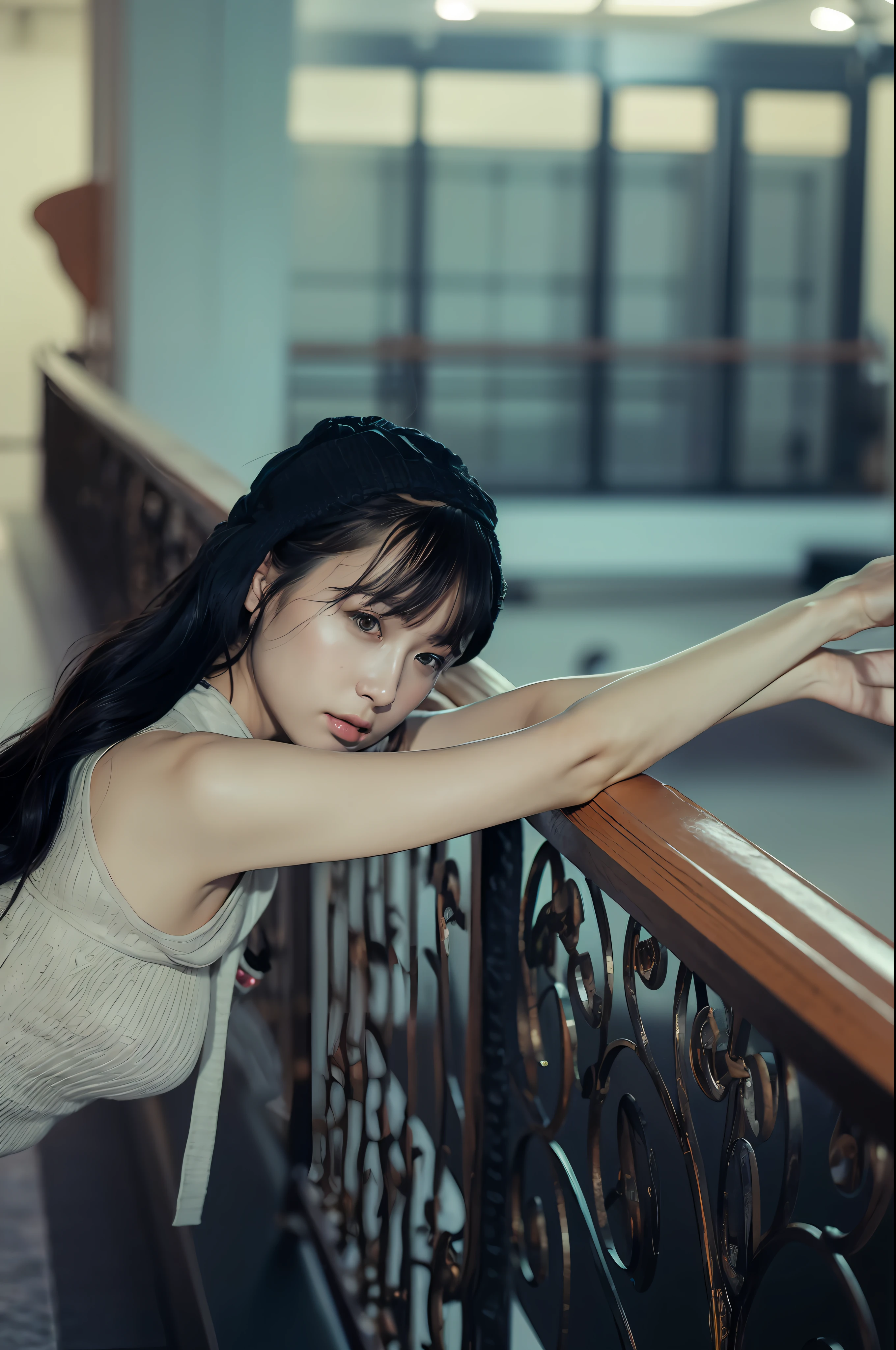 (
(8k:1.27), best quality, masterpiece, ultra highres:1.2) Photo of Pretty Japanese woman
 (beautiful:1.1) (sci-fi warrior woman:1.1) space soldier, (beanie:1.61) (leather jacket:1.21) intricate elegant, fantasy, detailed, ometric by greg rutkowski and alphonse mucha, gradient lighting