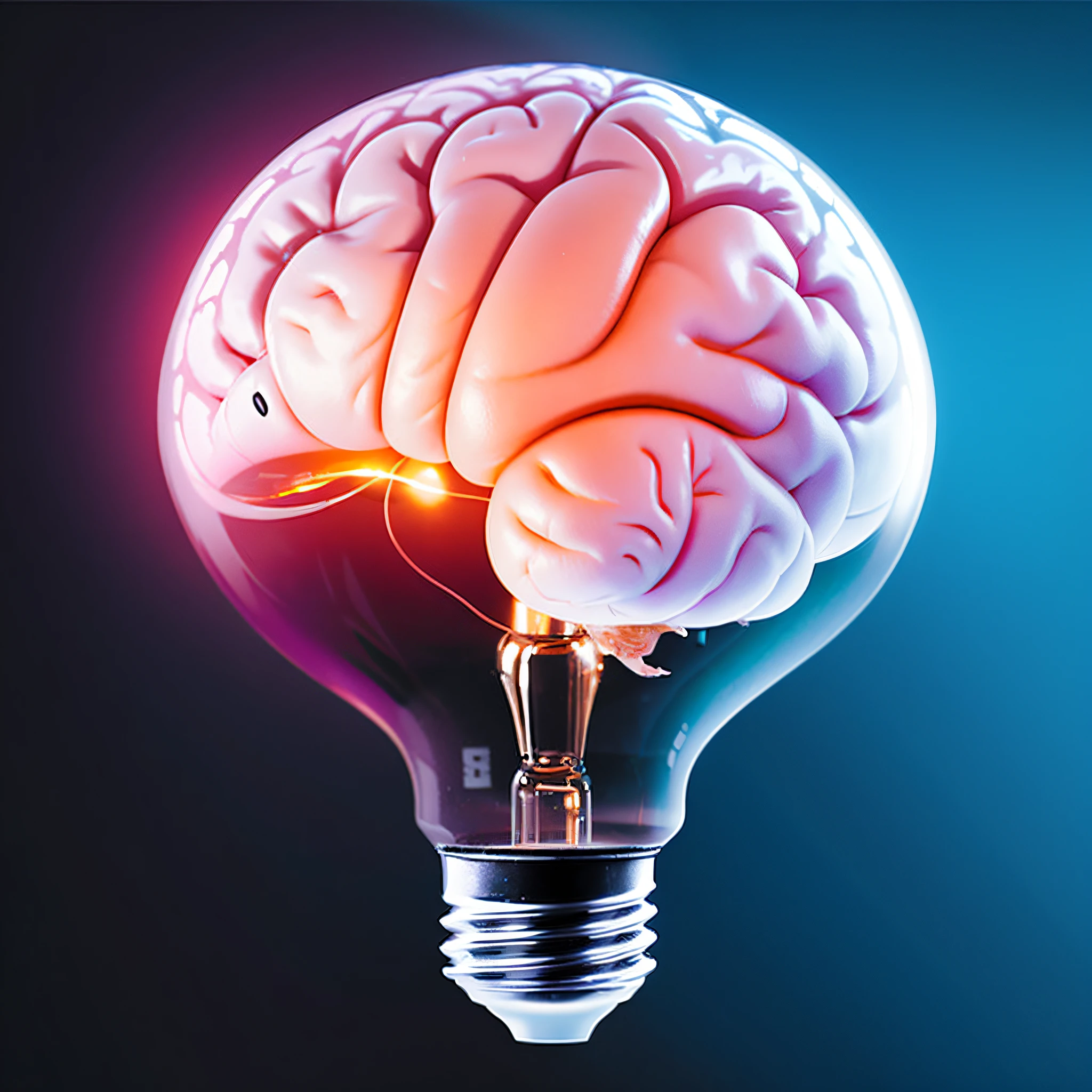 A brain, connected to a nanochip inside a light bulb, artificial intelligence, black and white