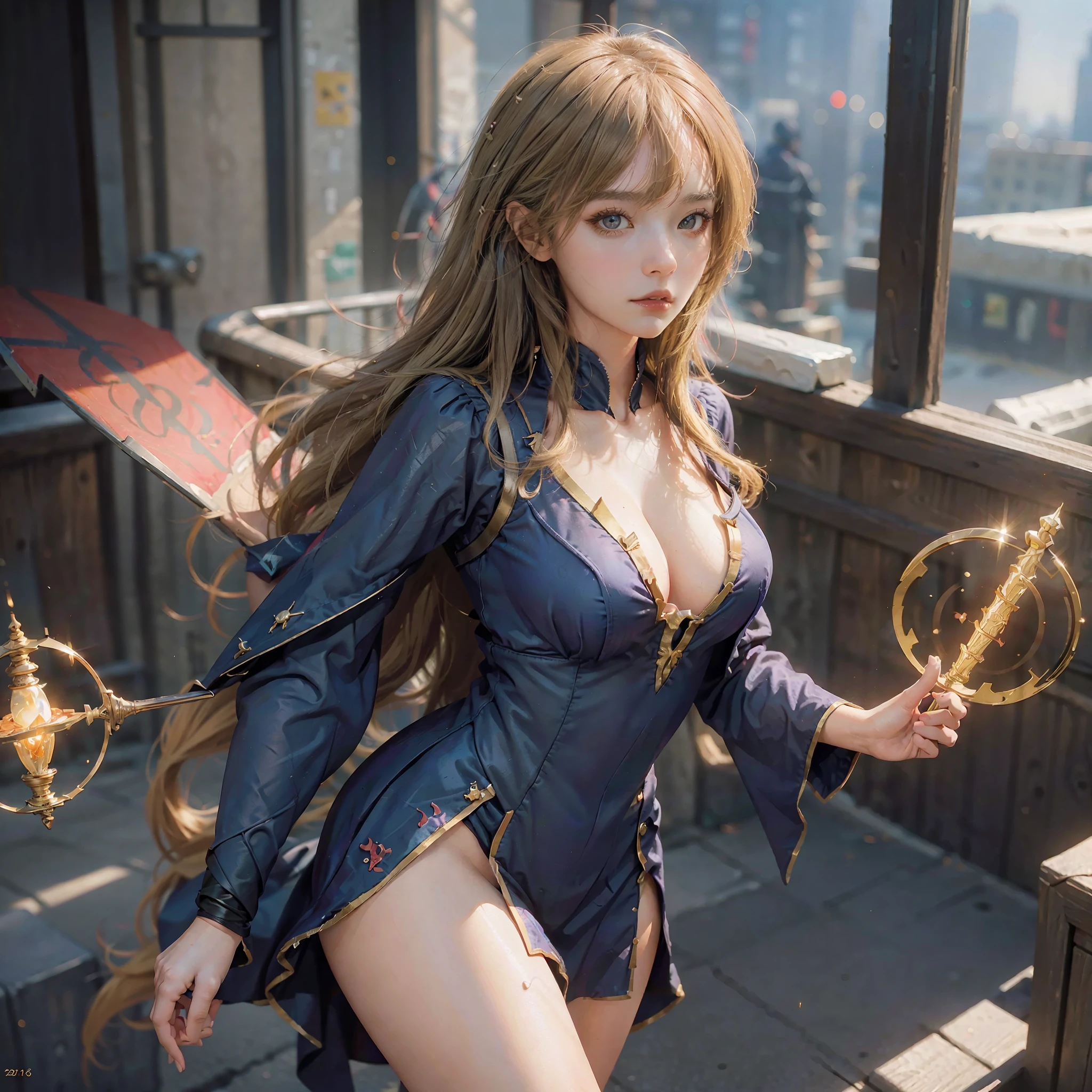((Best Quality)), ((Masterpiece)), (Details: 1.4), Real Movie Poster, A Beautiful and Gentle Superhero Female Image, 1woman, sexy, sexy collarbone, breasts, sexy legs, miniskirt, sexy calves, Doctor Strange, Magician Girl, (full body 1.6), blonde American woman, (20age), on top of the building --auto --s2
