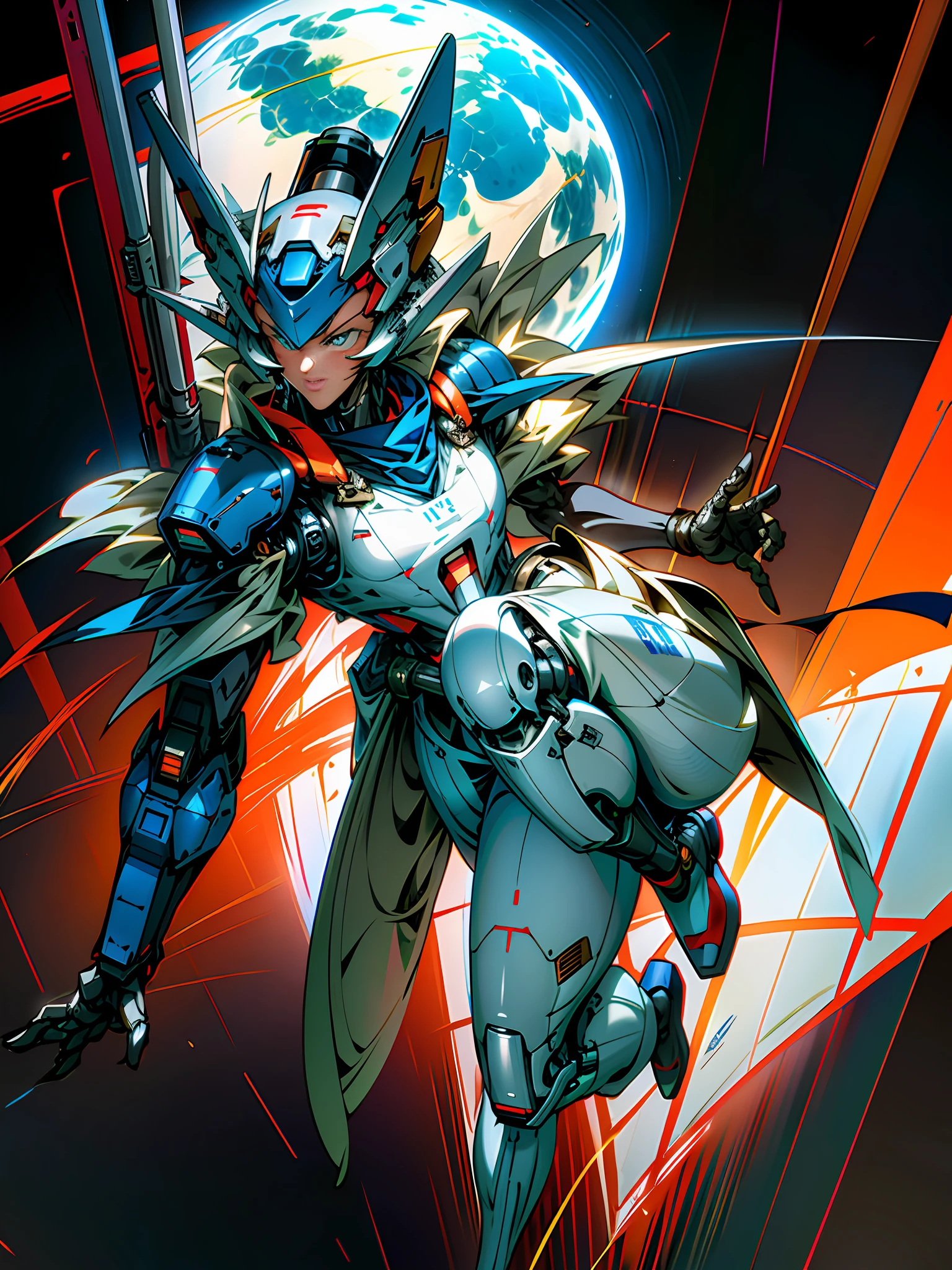 Surrealism, Ray Tracing, Photorealistic, UHD, High Detail, 32k, Best Quality, Textured Skin, Gundam Mecha, Flight, Funnel, Mecha Ship, Masterpiece, Best Quality, Mecha, Unmanned, (Full Body), (Black Mecha: 1.8), (Axisymmetric: 1.4), (HDR), (Movie Light: 1.1), White Eyes, Cool, Science Fiction, Fire, Universe, oversized shield, mecha man overlooking the background of the earth, with laser cannon beams, wars, conflicts, weapons in hand (has a huge weapon: 1.5),