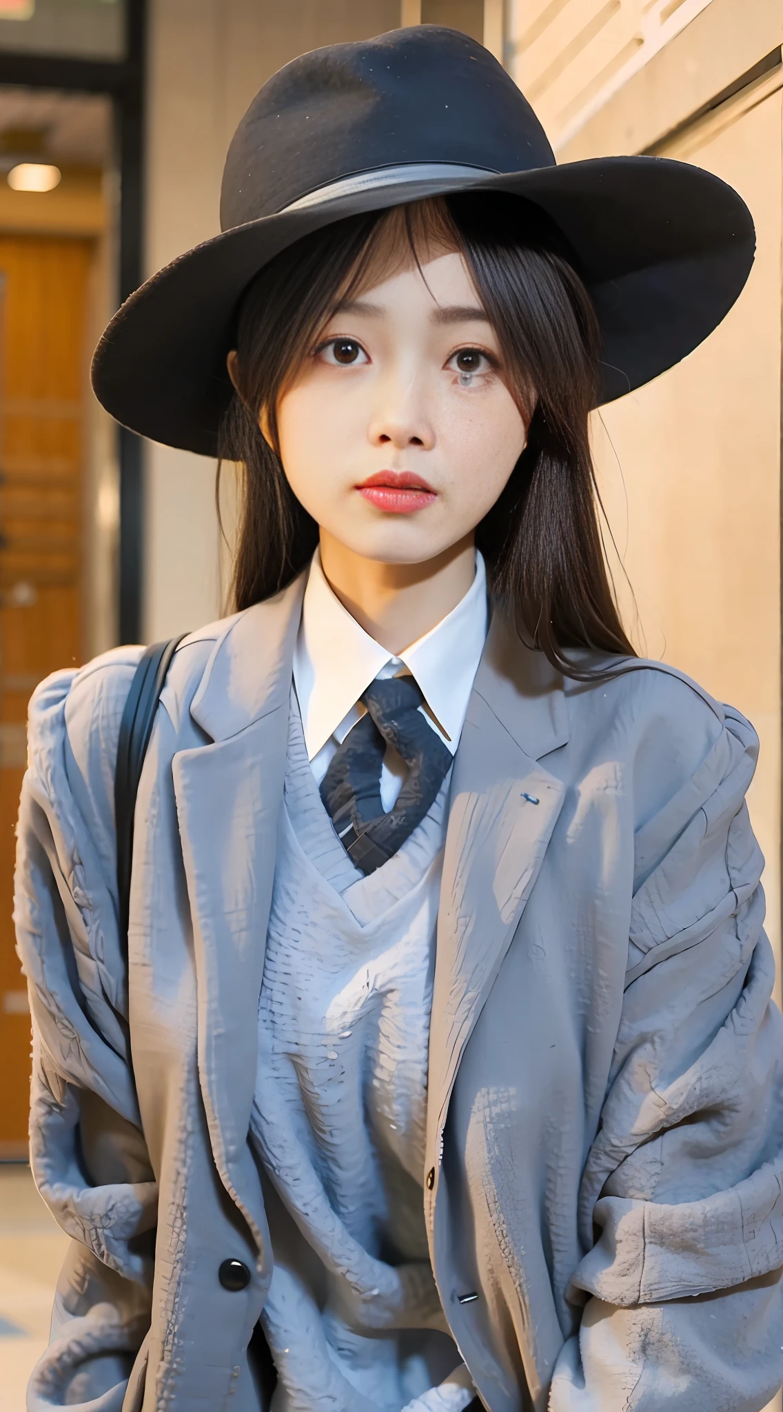 The image of Arafod of a woman in a suit and hat, inspired by Yukihiko Yasuda, inspired by Tang Xianyun Sundara, Girl in a Suit, Kim Tae-yeon