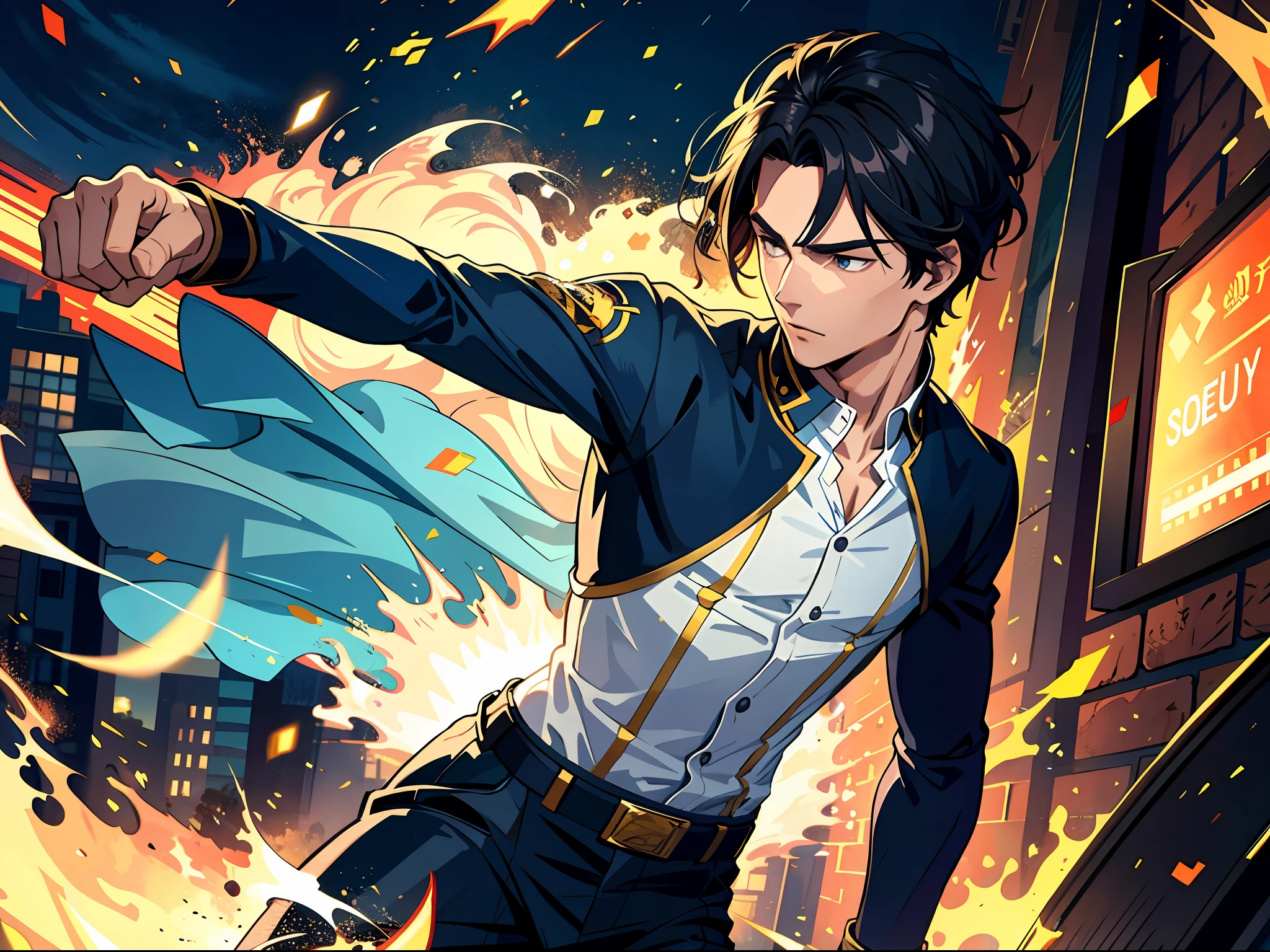 High resolution, highest quality, illustrations, super detail, a handsome youth, punching action,