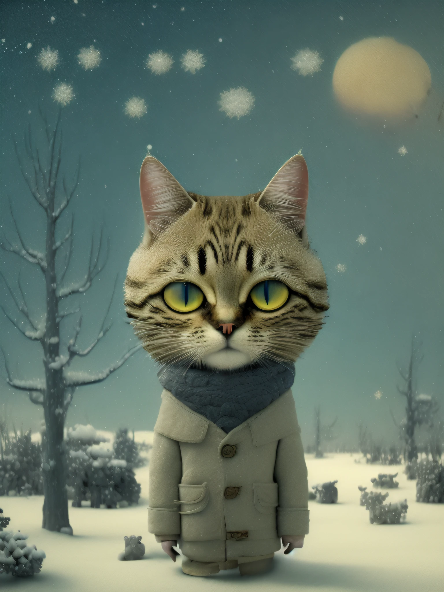 (SD(Stable Diffusion))), (landscape depiction),(Winter cat),(Painter),((画质词(Gorgeous)),(絵风描述(Ethereal)))(Screenpainting),(Surreal))),(Painter ( Draw a picture inspired by the work of Gabriel Pacheco)).
