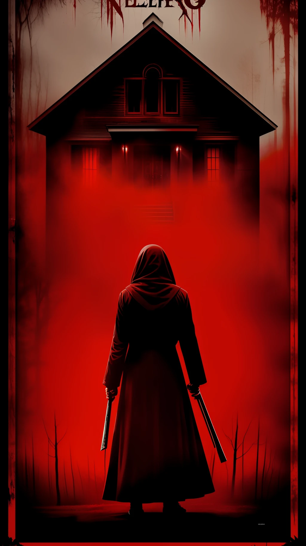 horror slasher movie poster for "NEFELIBATO", movie poster, hd, 8k, horror movie poster, red photography filter, THE CONJURING art style, RED filter, movie poster