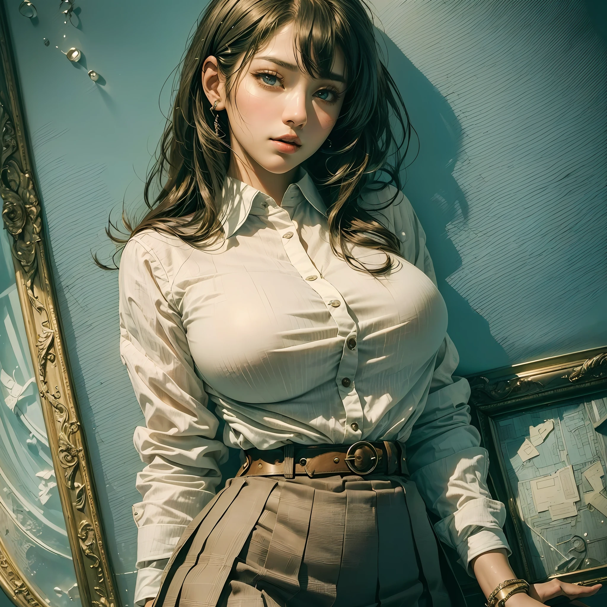 Masterpiece, top quality, ((((Realistic, Photorealistic: 1.37))), 8K, very delicate and beautiful, wonderful, official art with attention to detail, ridiculous, incredibly ridiculous, huge file size, super detailed, very detailed, (beautiful detailed girl), very detailed eyes and face, beautiful detailed eyes, light on the face, nsfw, (one girl), look at the viewer, ( Perfect female figure), slim waist, standing (kpop idol), full body, big breasts. , School uniform, Check skirt, Collared shirt, Abdomen, Unbuttoned, Open clothing,, With bangs, Feminine look, --auto --s2