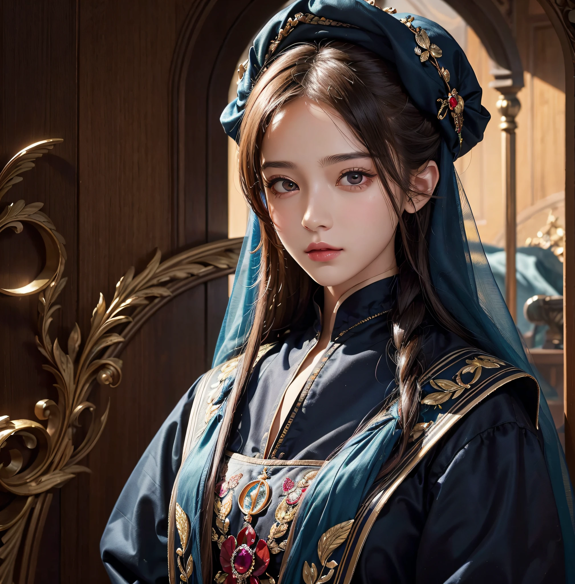 (Masterpiece, Top Quality, Top Quality, Official Art, Beautiful and Aesthetic: 1.2), (1girl), Very Detailed, Colorful, Best Detailed, Full Shot of Enchanting Amish Fe Male Silk Weaver,Brown Eyes,Glowing Eyes,Gloss Skin,
