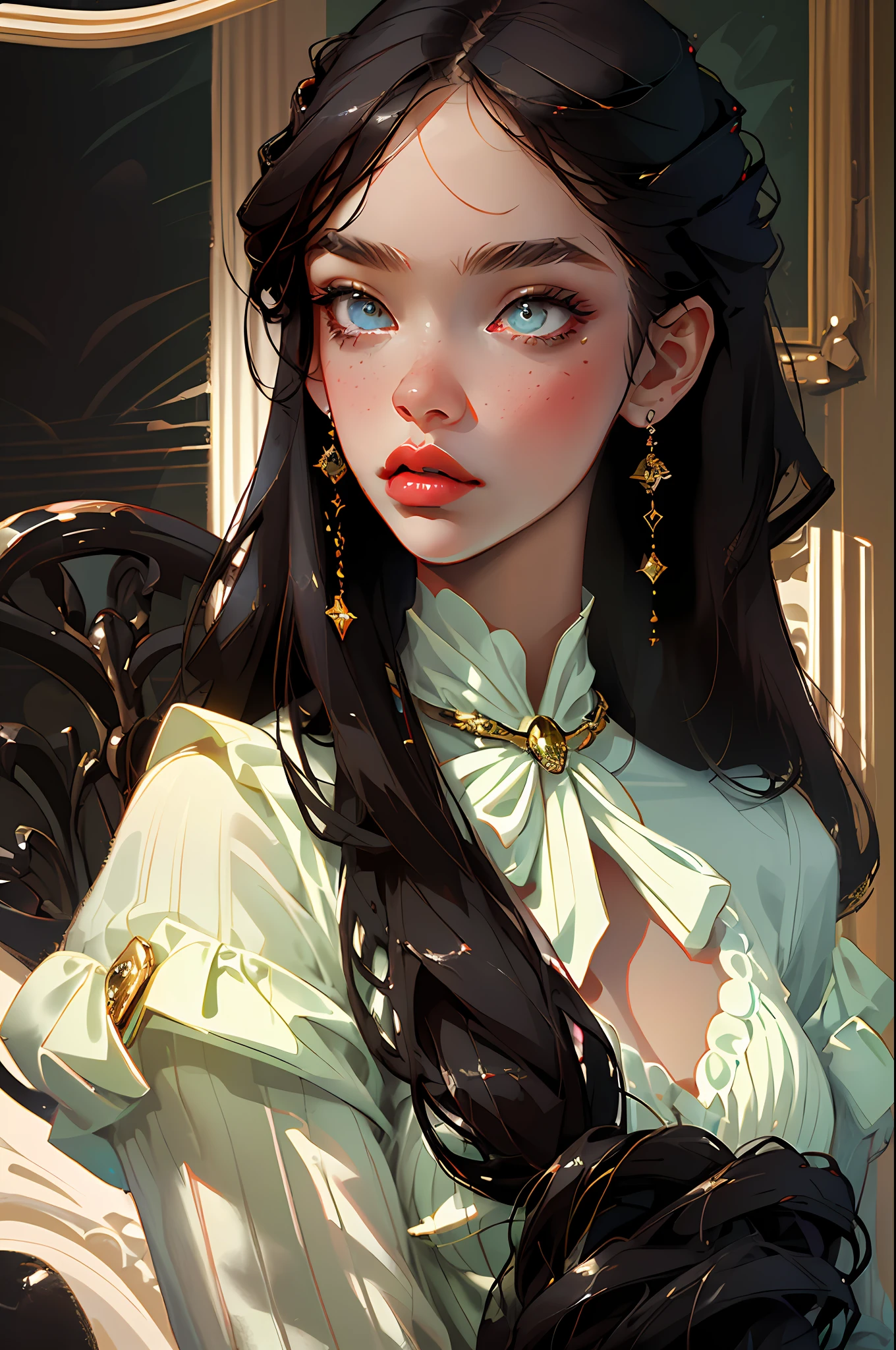 (best quality, masterpiece), 1girl, fashion clothes, gucci, model, fine details on face, elegant, fashion, movie light, light eyes, (dark circles), designer clothes, neutral colors, dark hair, indirect light, (black hair)
